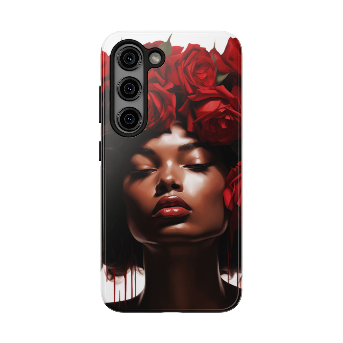 Beautiful Black Woman With Red Flowers Tough Phone Case