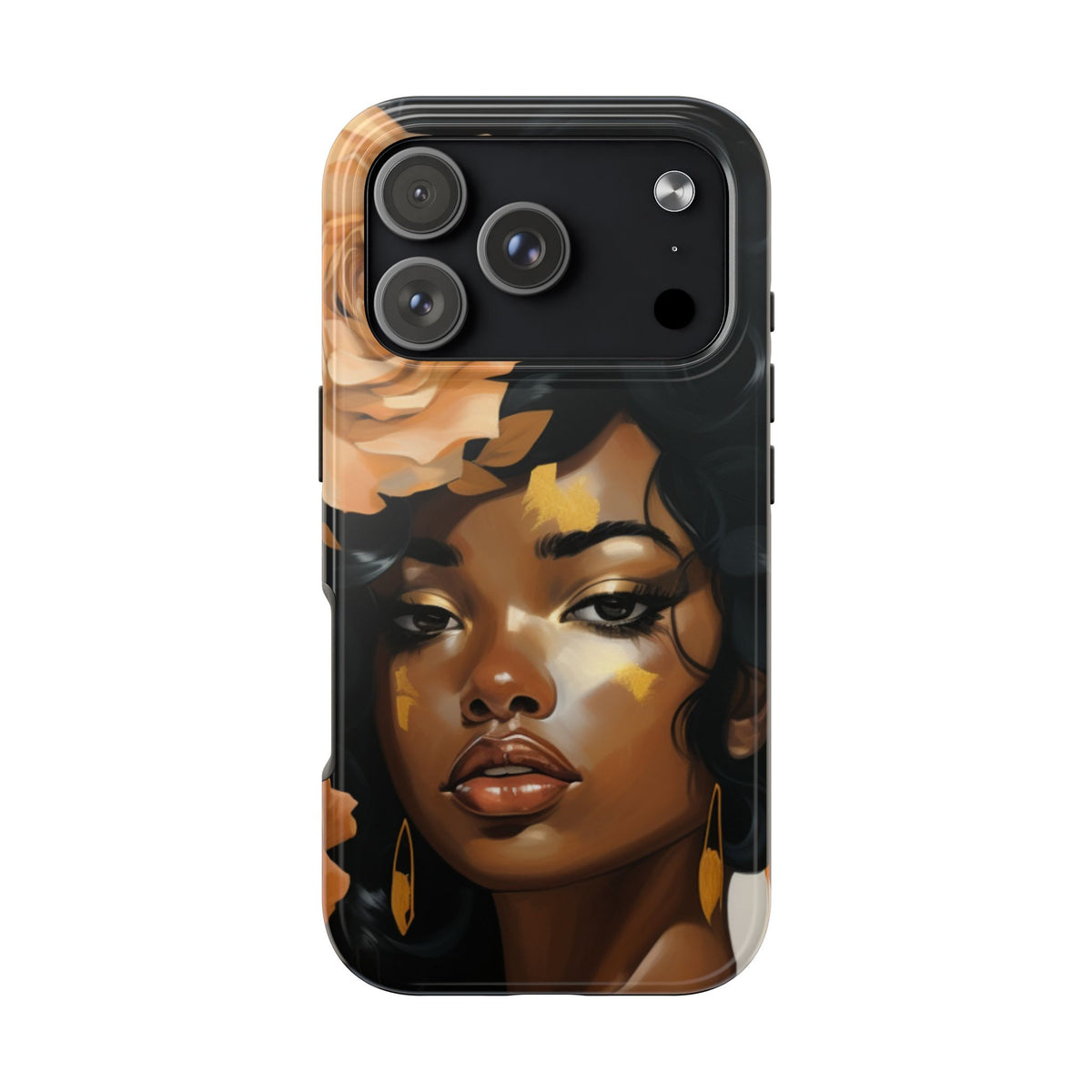 Beautiful Black Woman With Gold Flowers Tough Phone Case