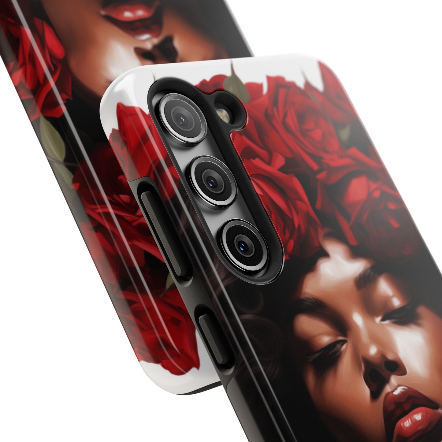 Beautiful Black Woman With Red Flowers Tough Phone Case