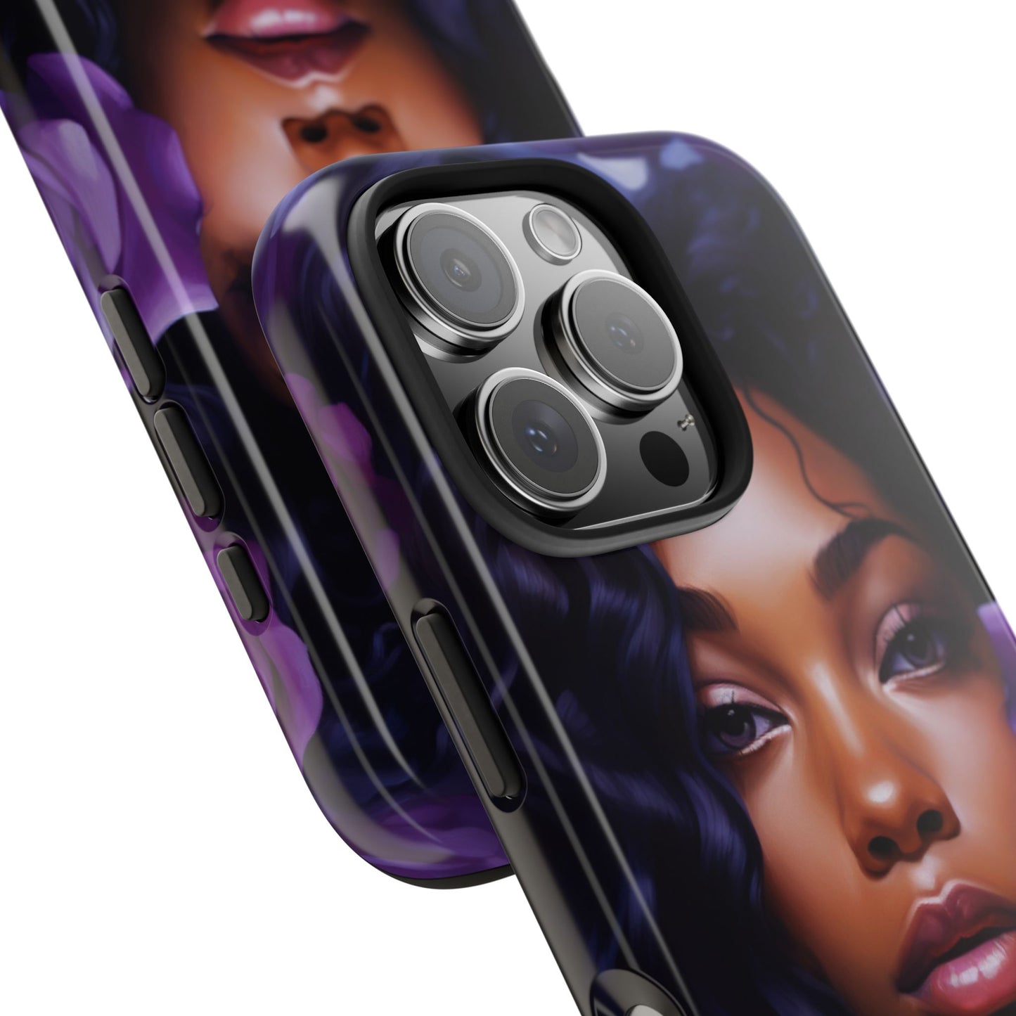 Beautiful Black Woman With Purple Flowers Tough Phone Case