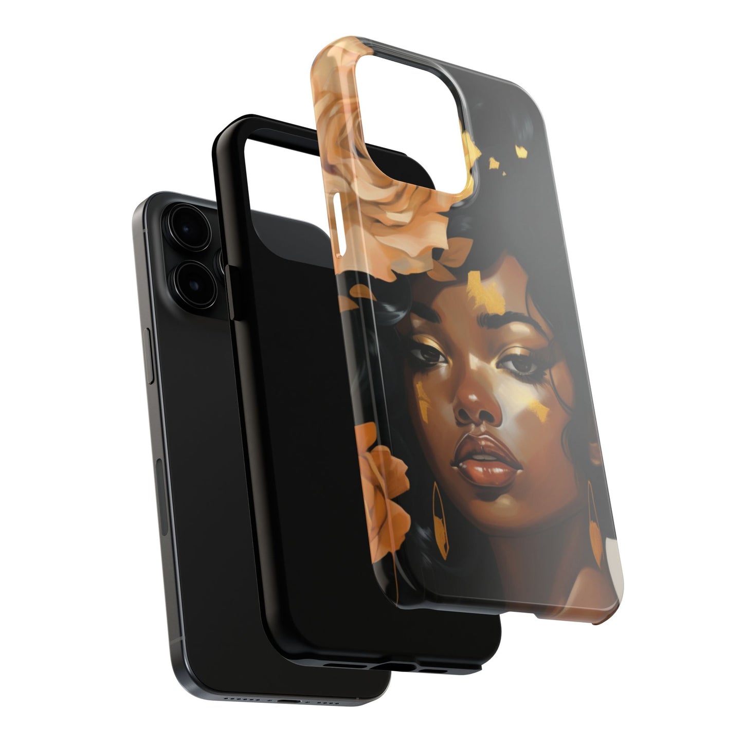 Beautiful Black Woman With Gold Flowers Tough Phone Case