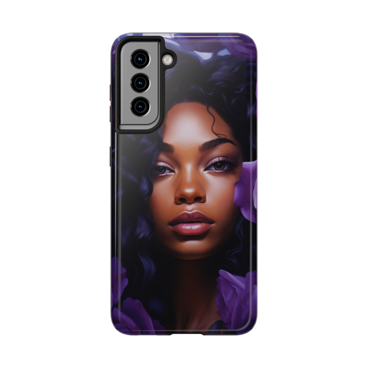 Beautiful Black Woman With Purple Flowers Tough Phone Case