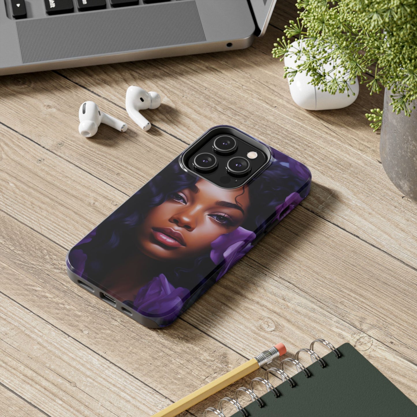 Beautiful Black Woman With Purple Flowers Tough Phone Case