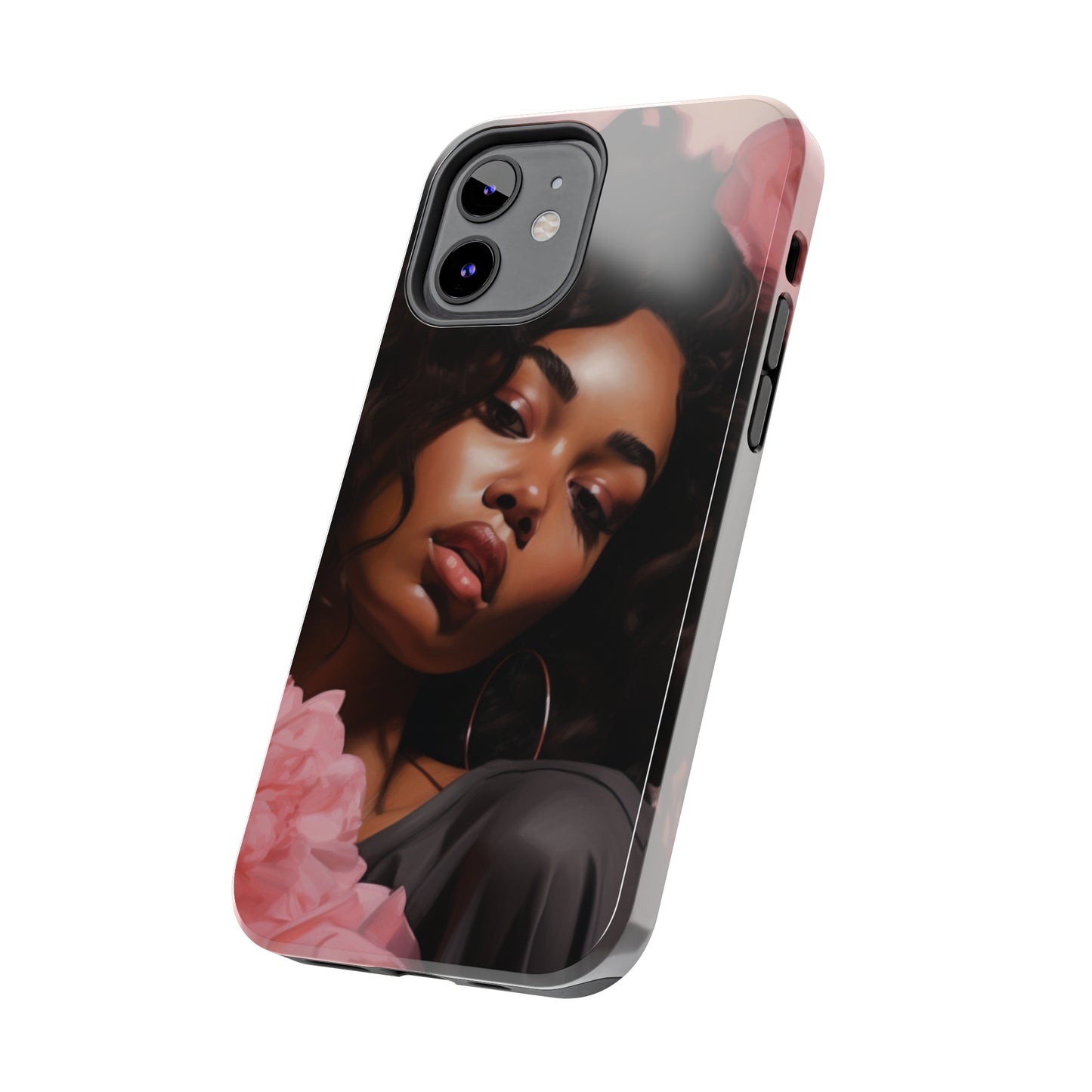 Beautiful Black Woman With Pink Flowers Tough Case For iPhone  - #3