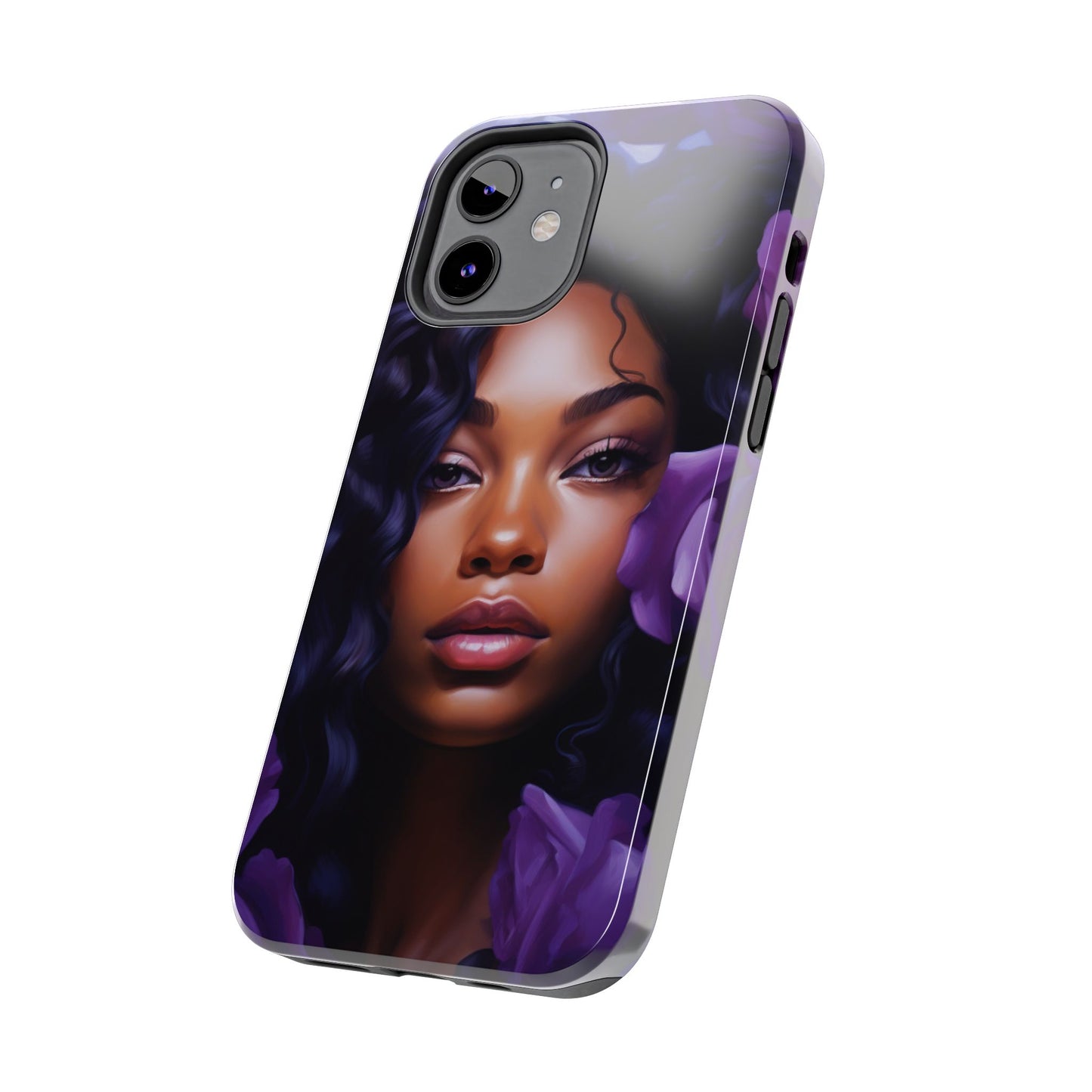 Beautiful Black Woman With Purple Flowers Tough Phone Case