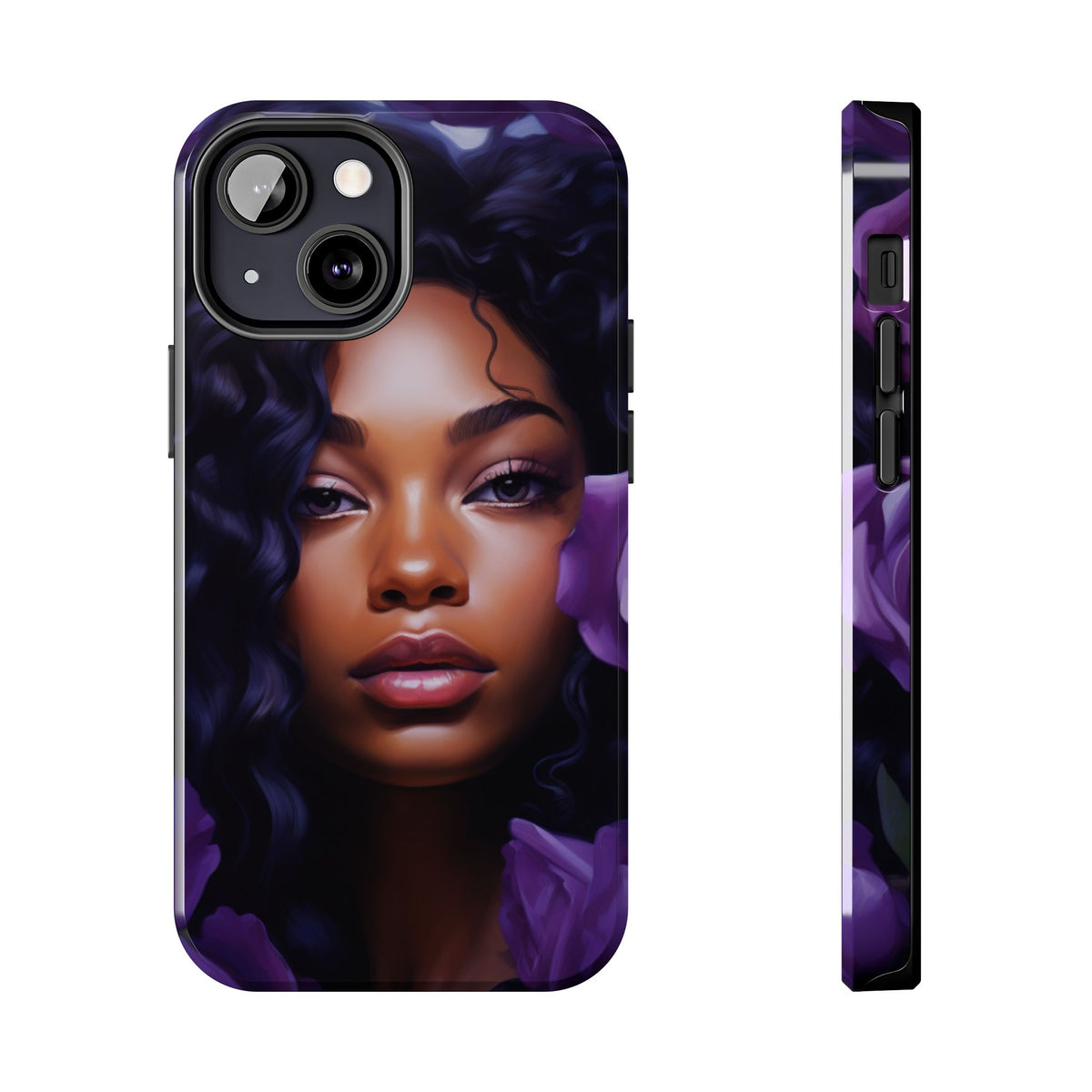 Beautiful Black Woman With Purple Flowers Tough Phone Case