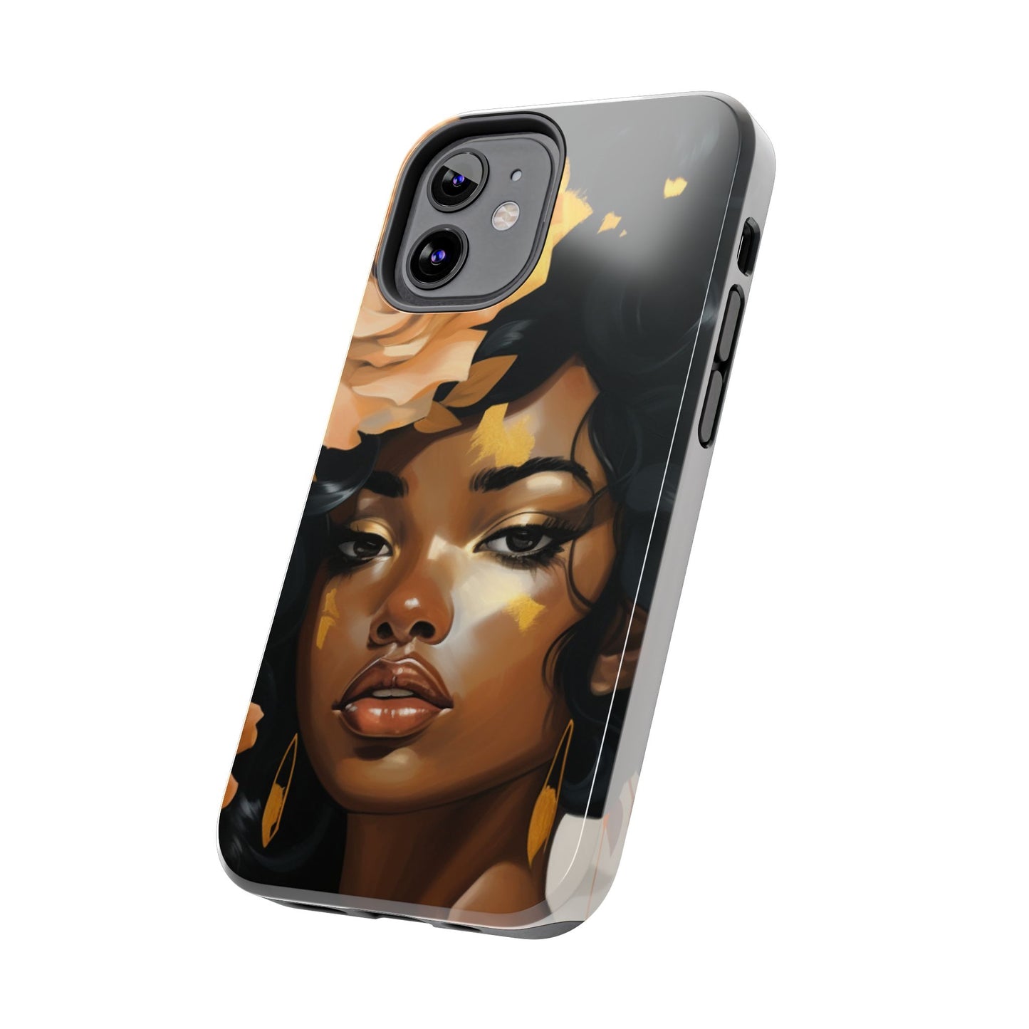 Beautiful Black Woman With Gold Flowers Tough Phone Case