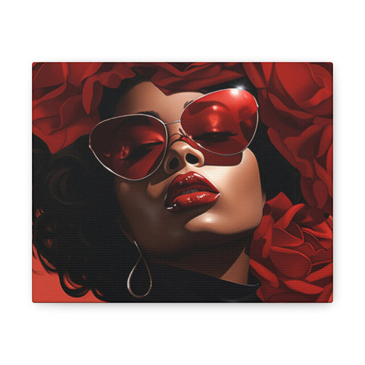 Beautiful Black Woman With Red Flowers Canvas Wrap