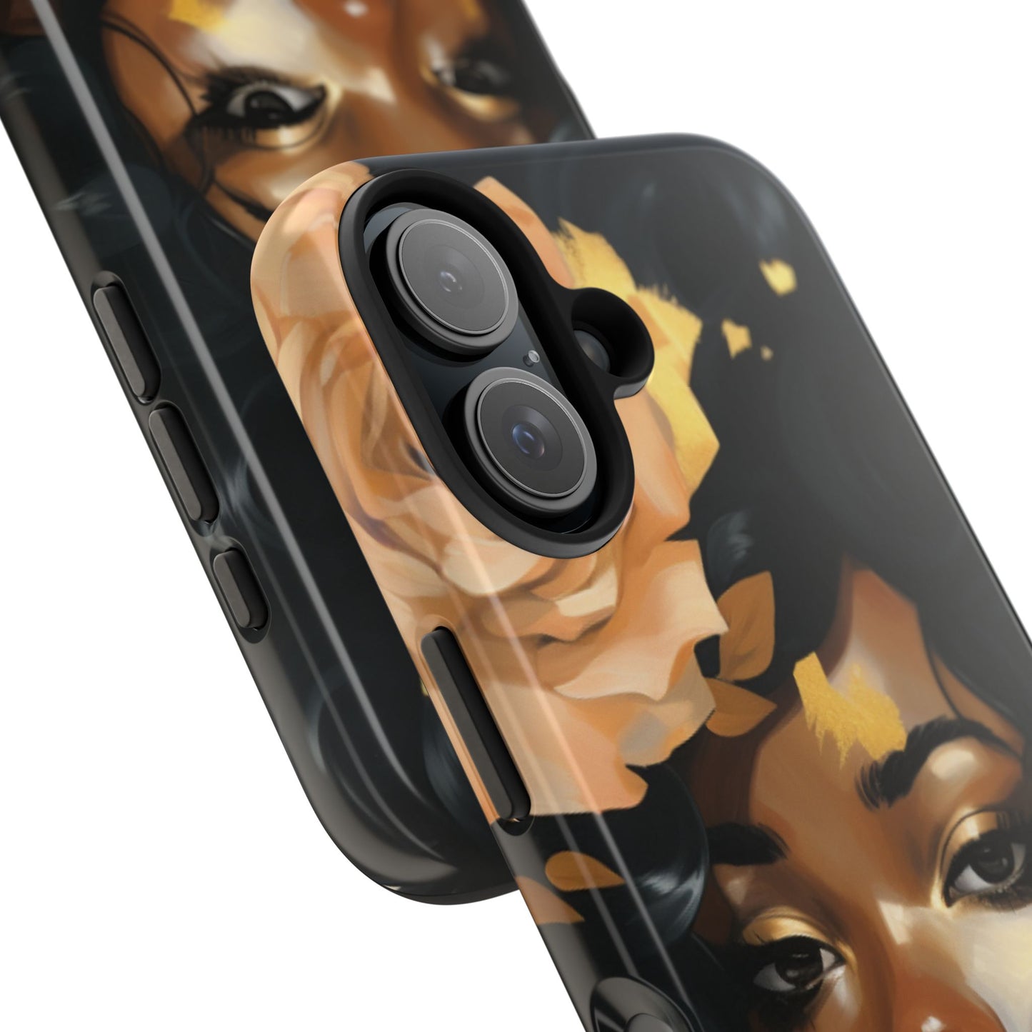 Beautiful Black Woman With Gold Flowers Tough Phone Case