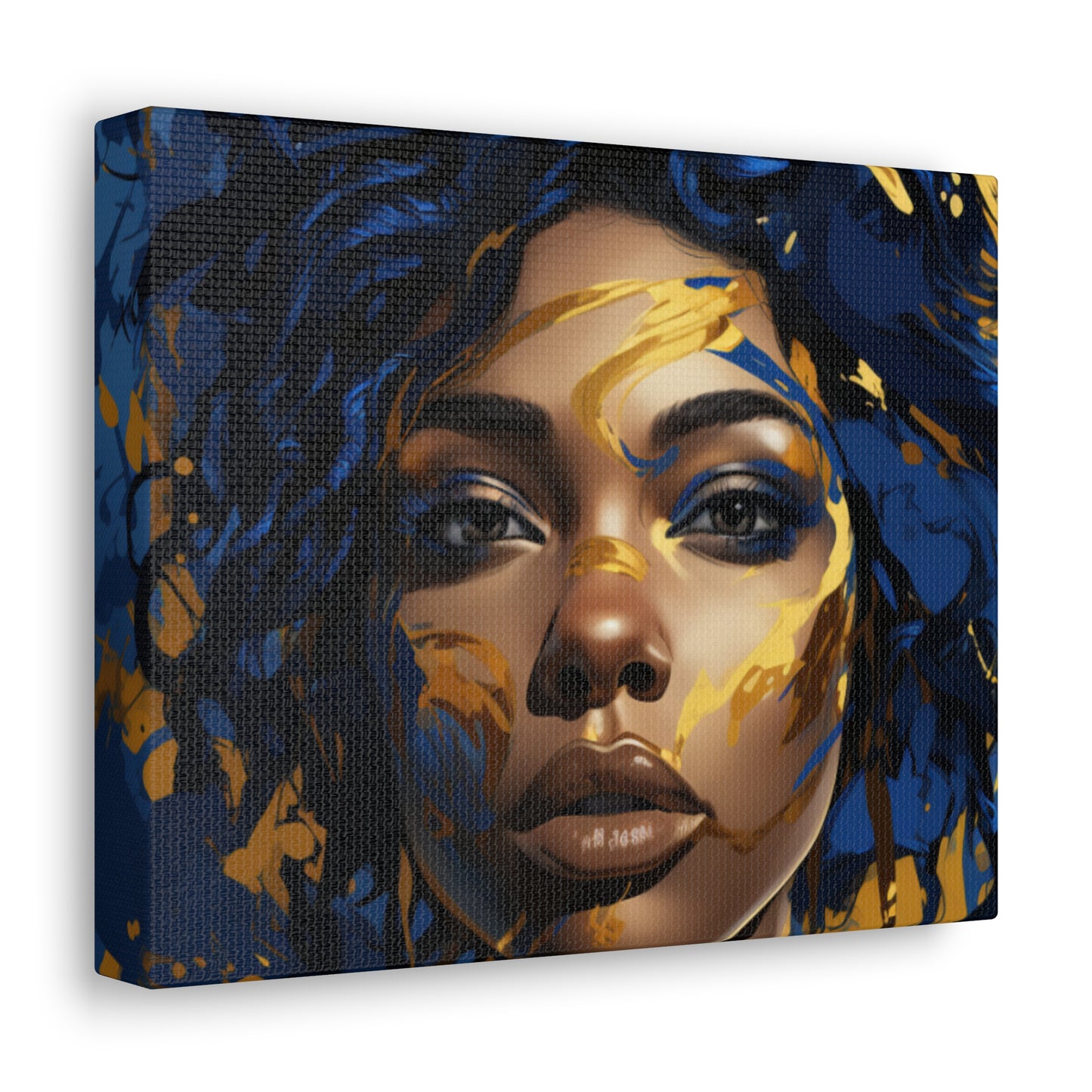 Stunning in Blue and Gold Beautiful Black Woman Canvas Wrap