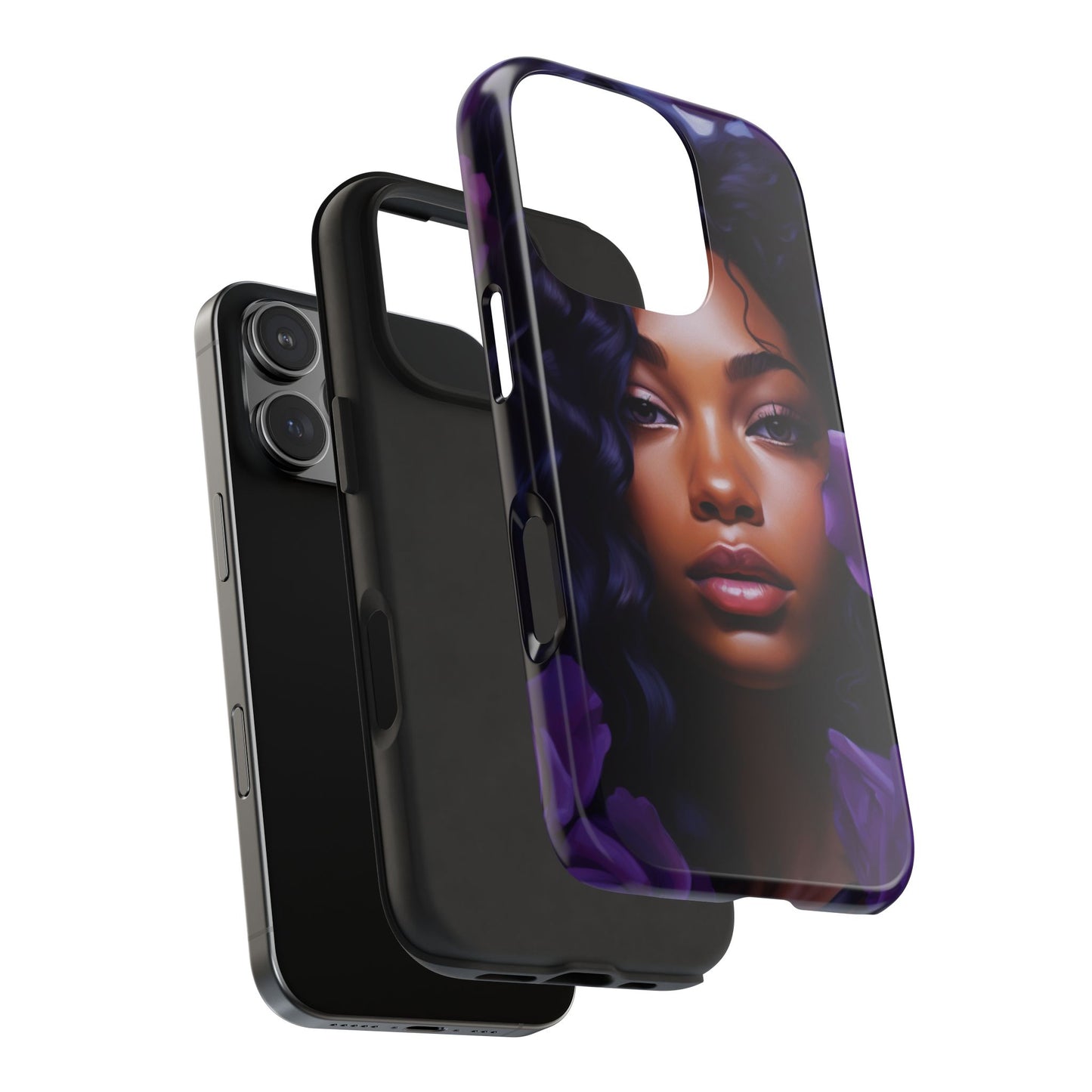 Beautiful Black Woman With Purple Flowers Tough Phone Case