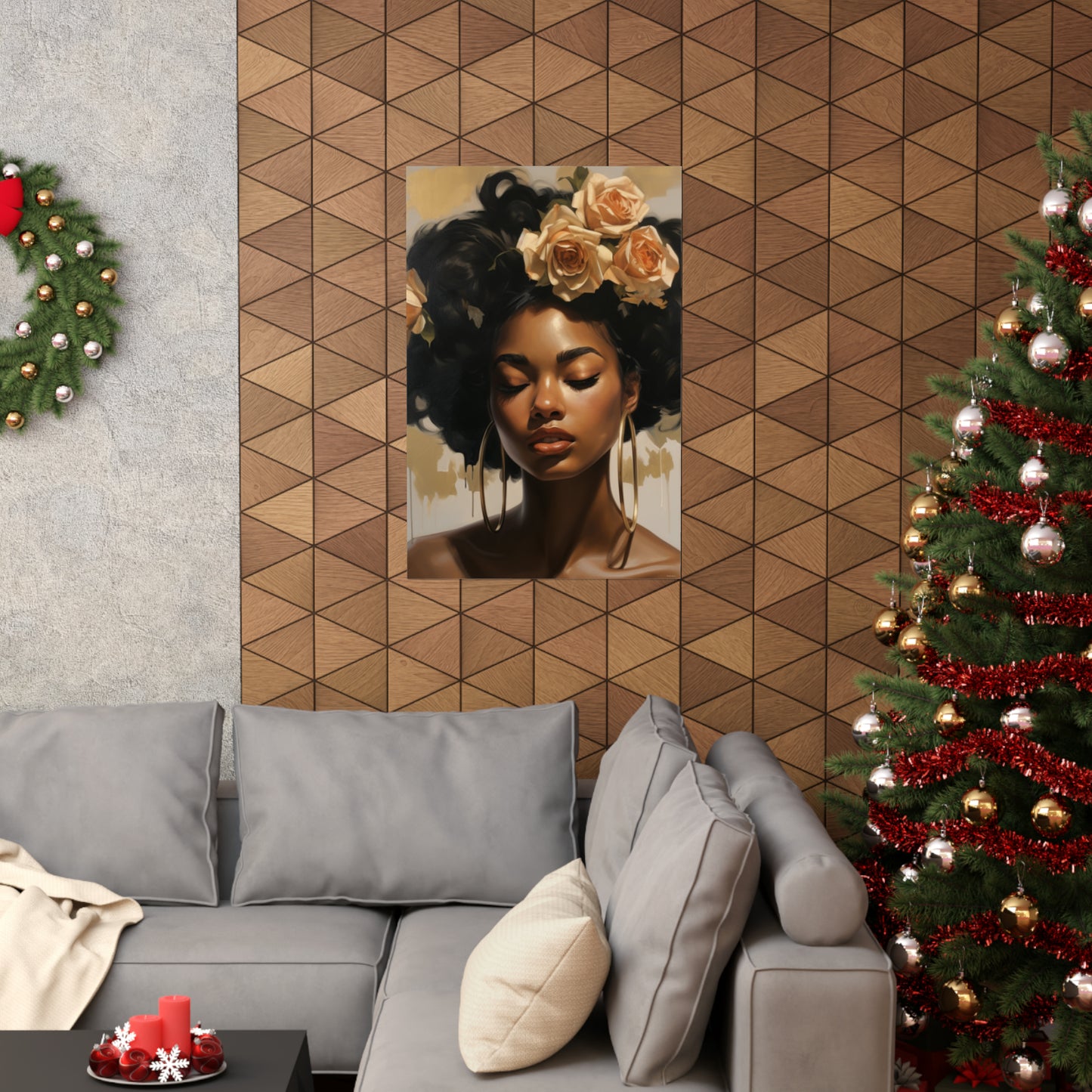 Beautiful Black Woman With Gold Flowers - Vertical Poster - #4
