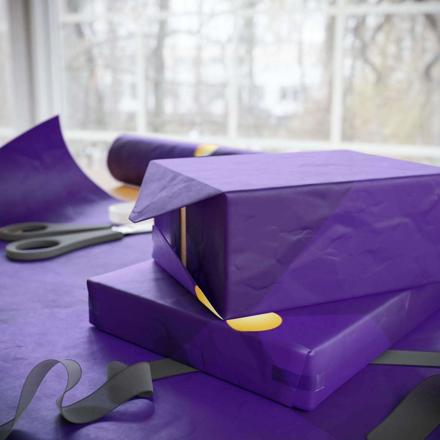 Purple With Gold Dots Wrapping Paper Roll — Metallic Gift Wrap for Holidays & Weddings