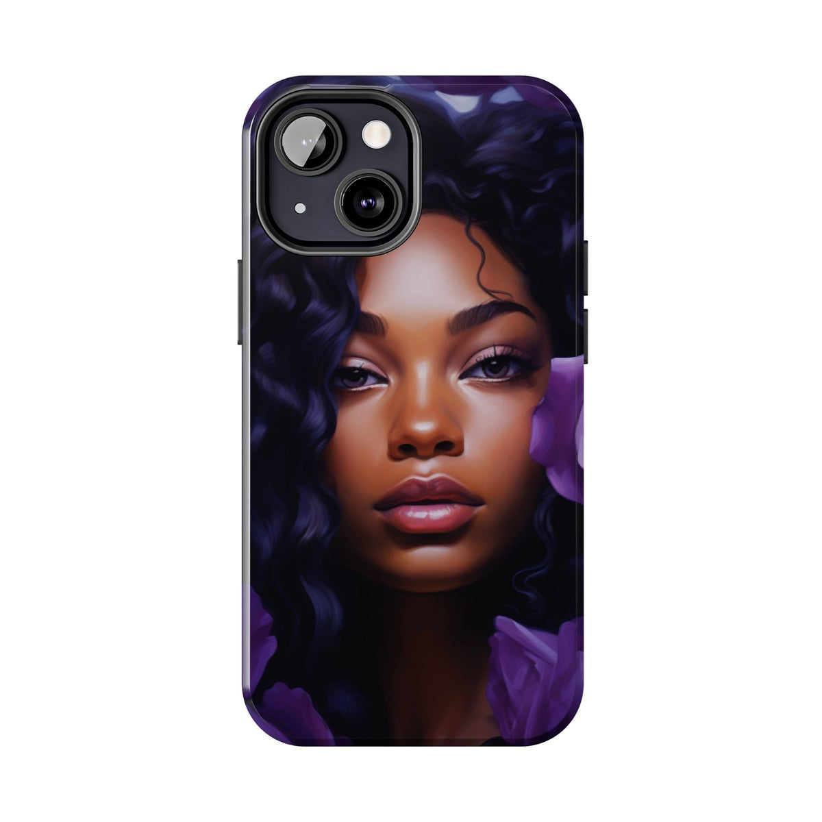 Beautiful Black Woman With Purple Flowers Tough Phone Case
