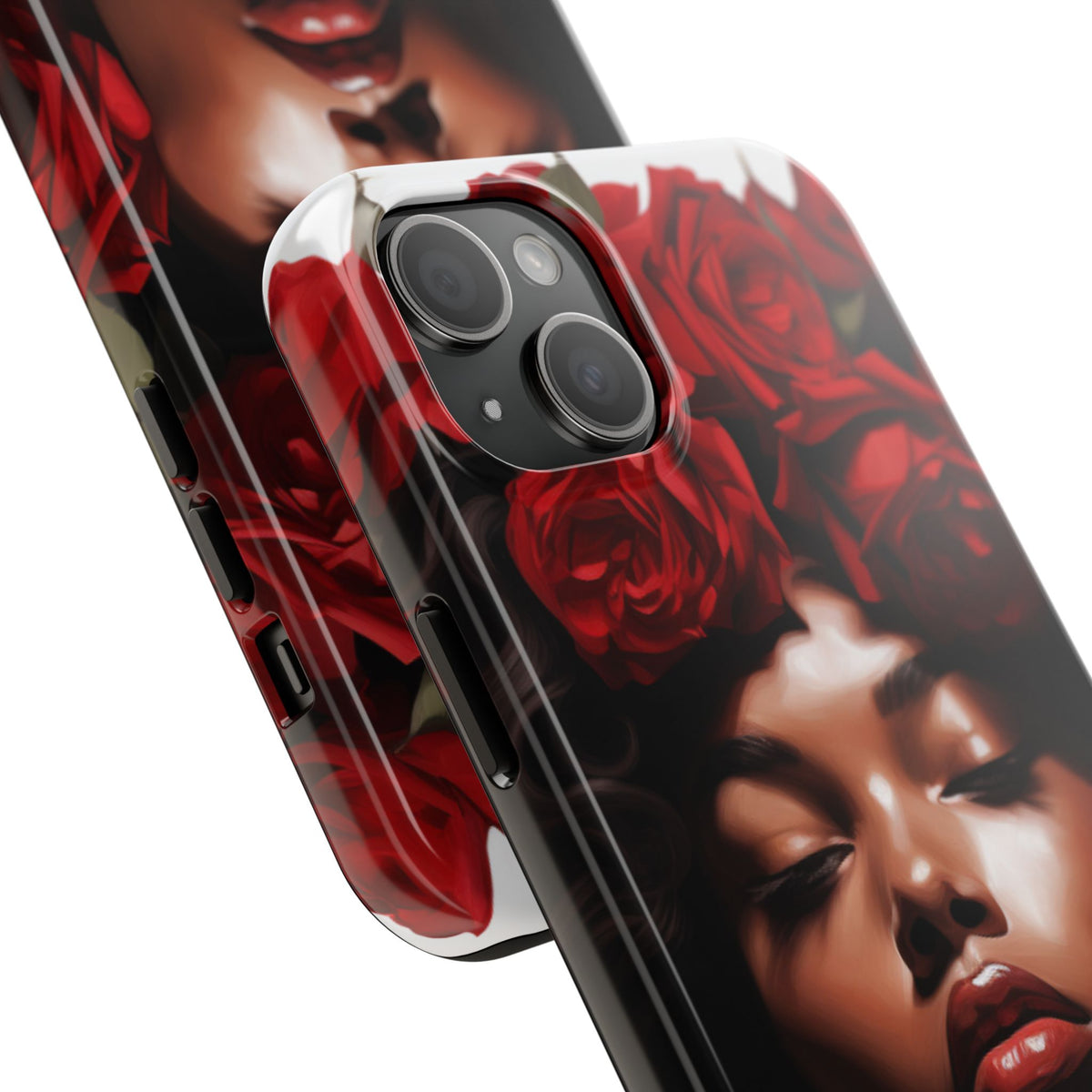 Beautiful Black Woman With Red Flowers Tough Phone Case