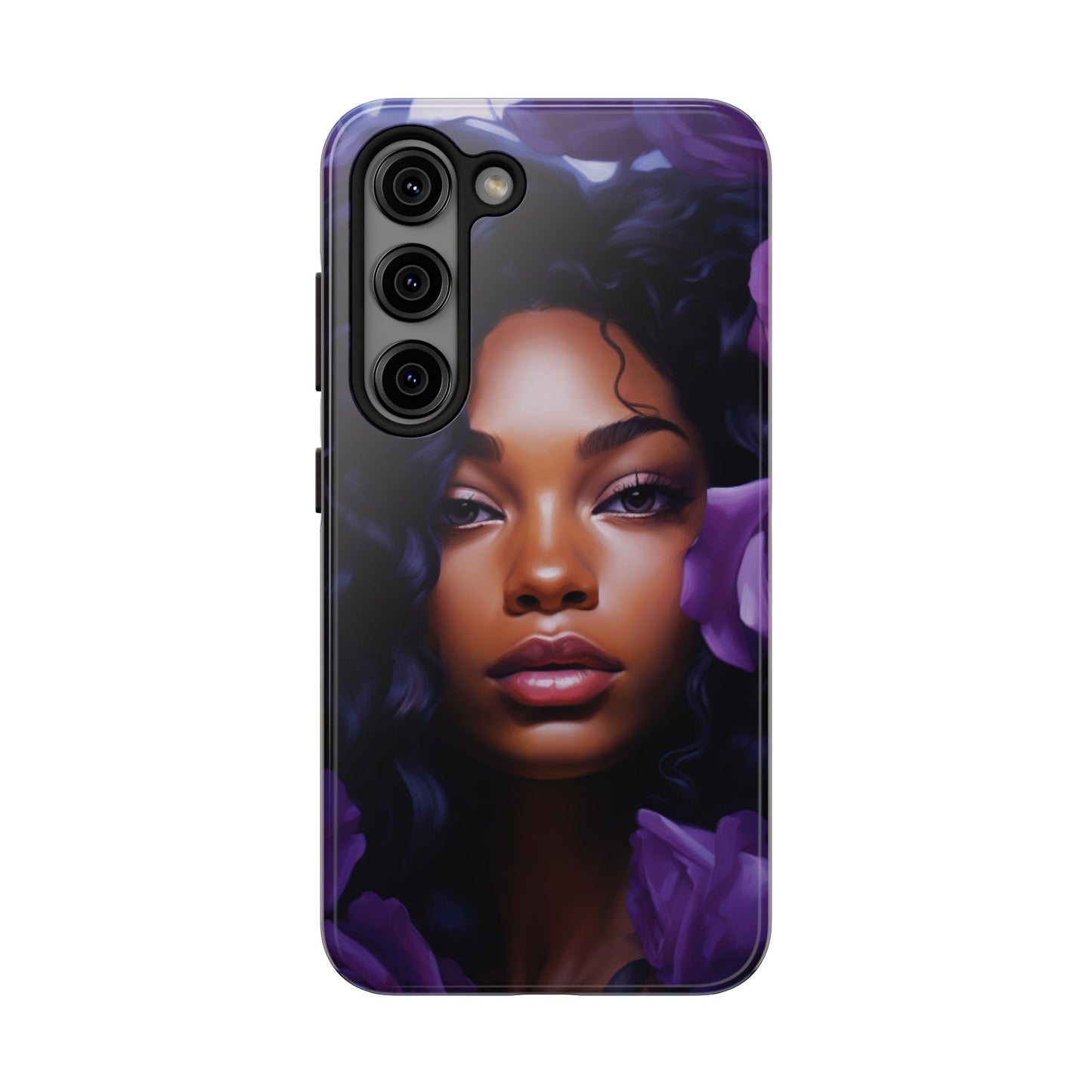 Beautiful Black Woman With Purple Flowers Tough Phone Case