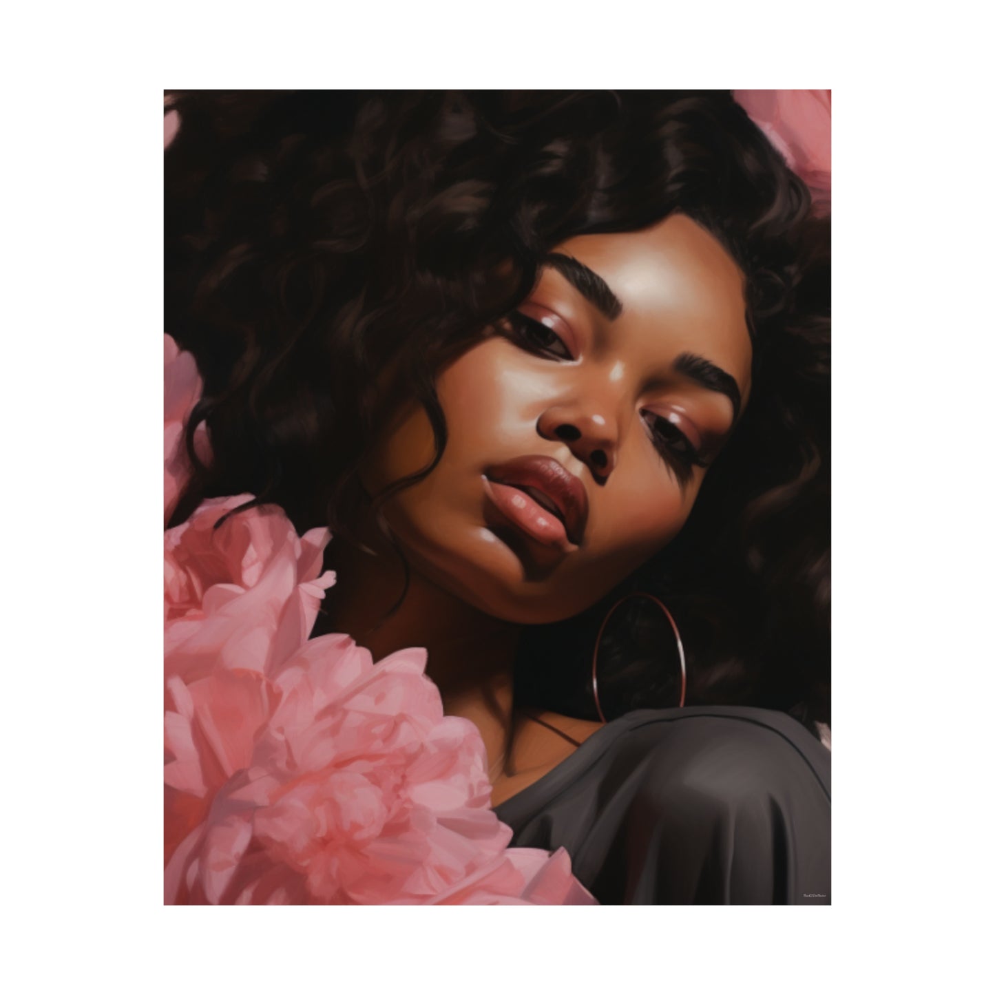 Beautiful Black Woman With Pink Flowers Vertical Poster - #1
