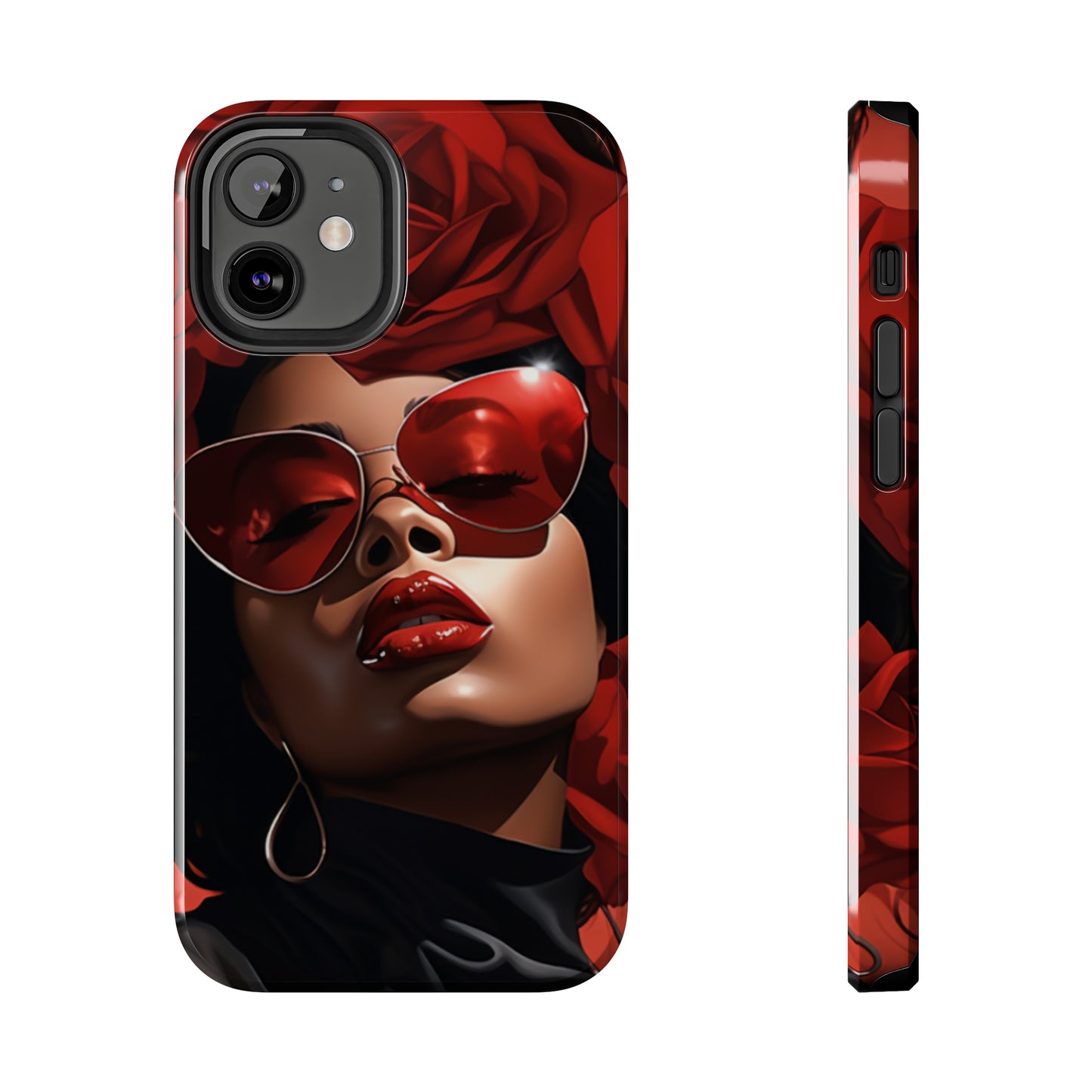 Beautiful Black Woman With Red Flowers Tough Case For iPhone