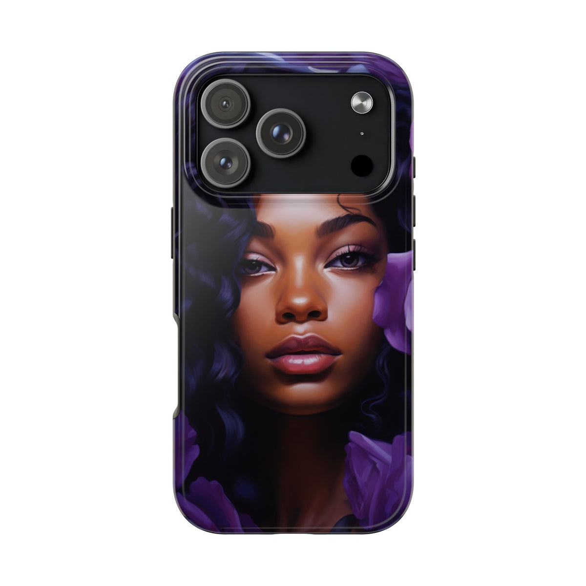 Beautiful Black Woman With Purple Flowers Tough Phone Case