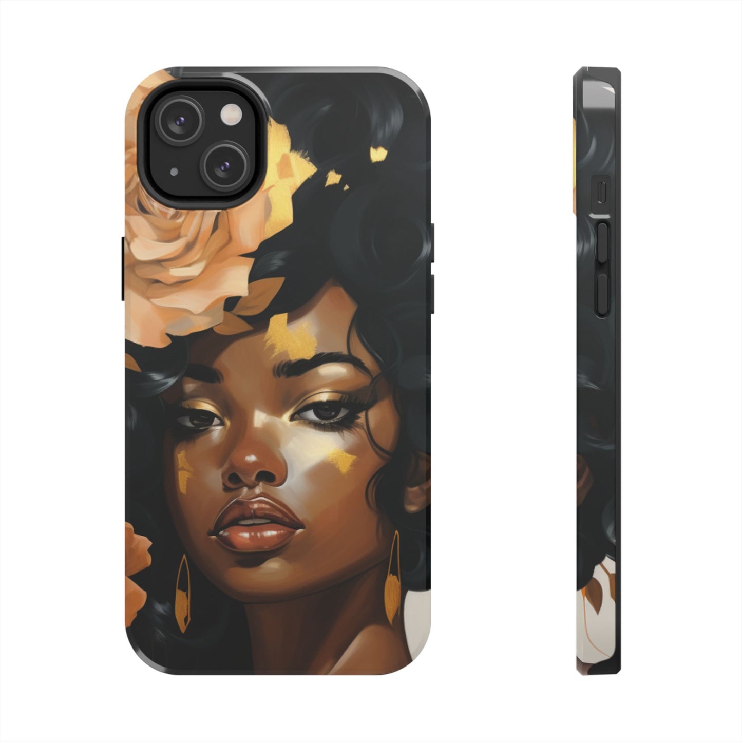Beautiful Black Woman With Gold Flowers Tough Phone Case