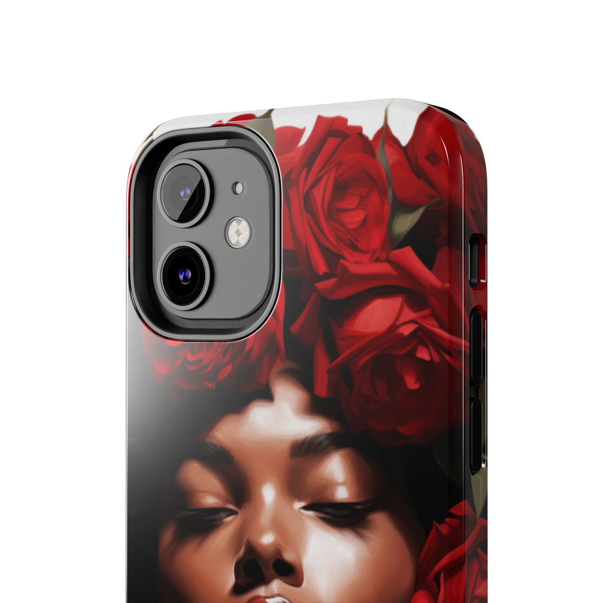 Beautiful Black Woman With Red Flowers Tough Phone Case