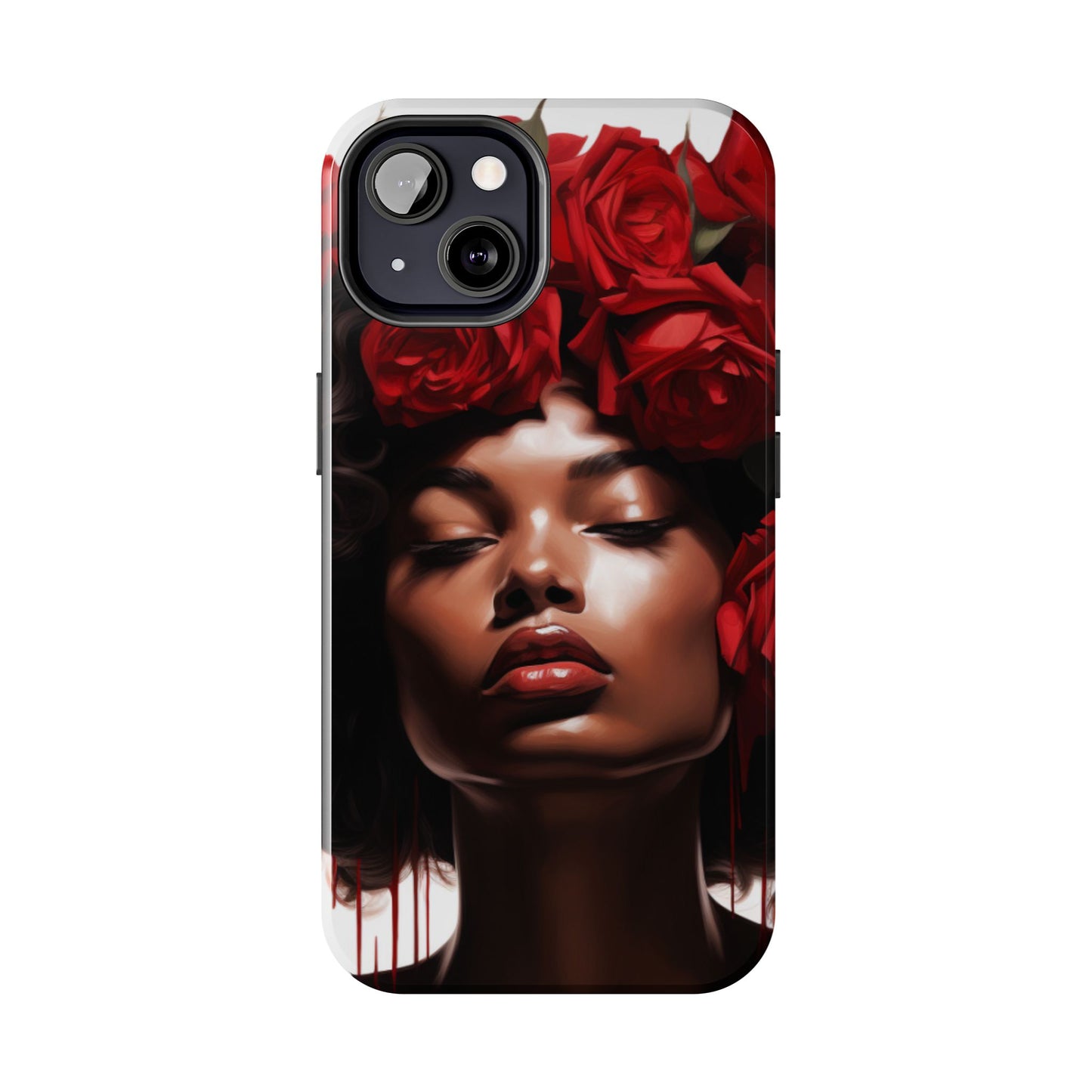 Beautiful Black Woman With Red Flowers Tough Phone Case