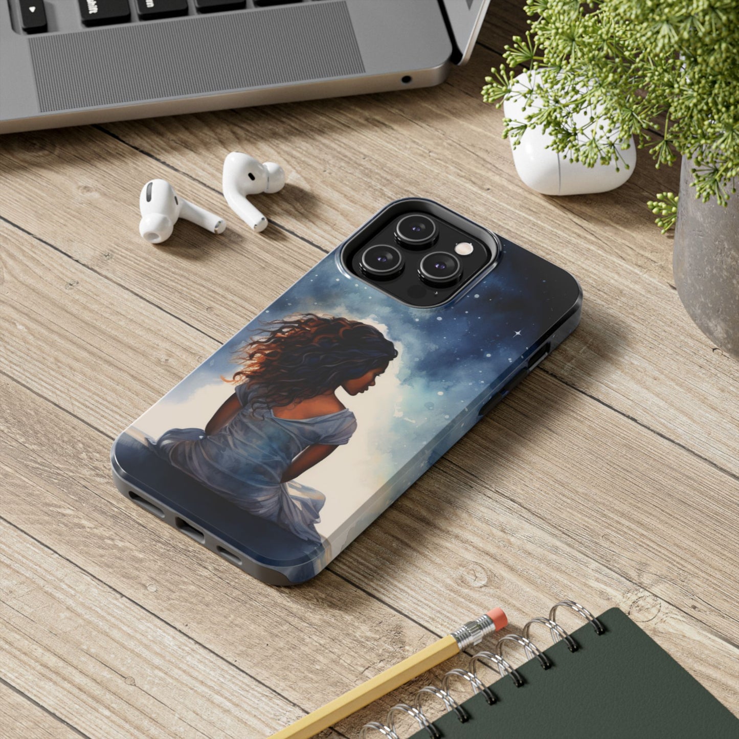 Beautiful Black Woman and Starry Night Tough Phone Case