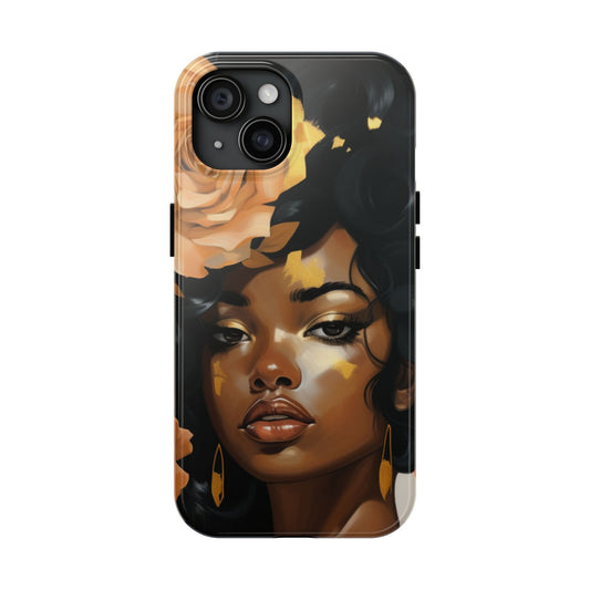 Beautiful Black Woman With Gold Flowers Tough Phone Case