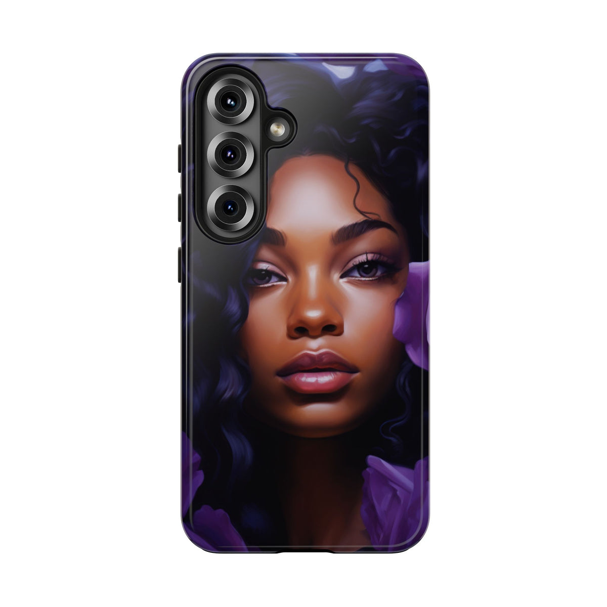 Beautiful Black Woman With Purple Flowers Tough Phone Case