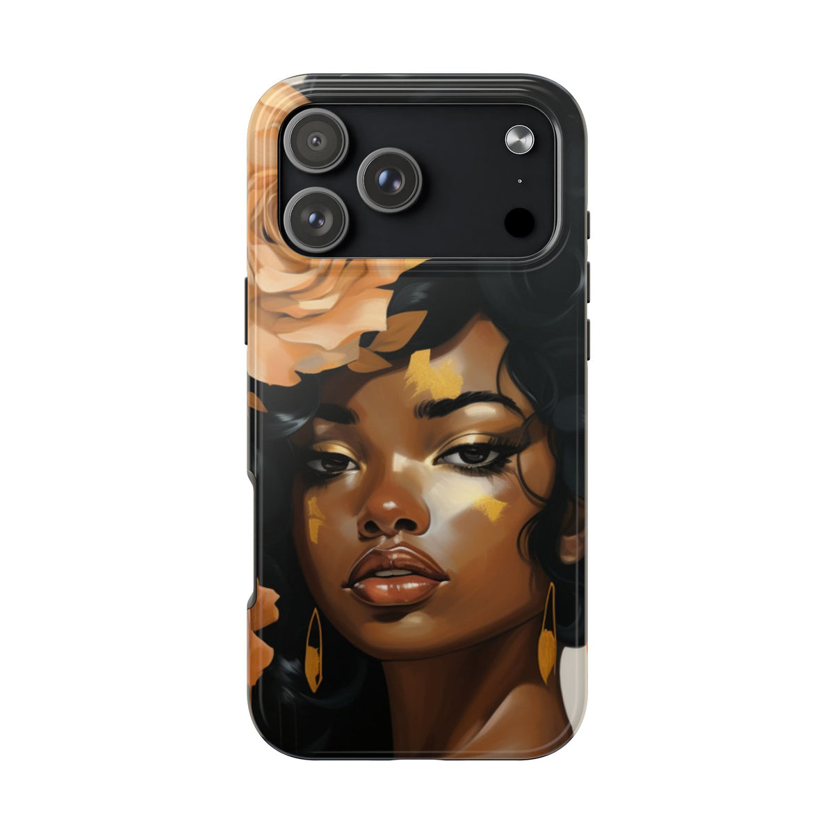 Beautiful Black Woman With Gold Flowers Tough Phone Case