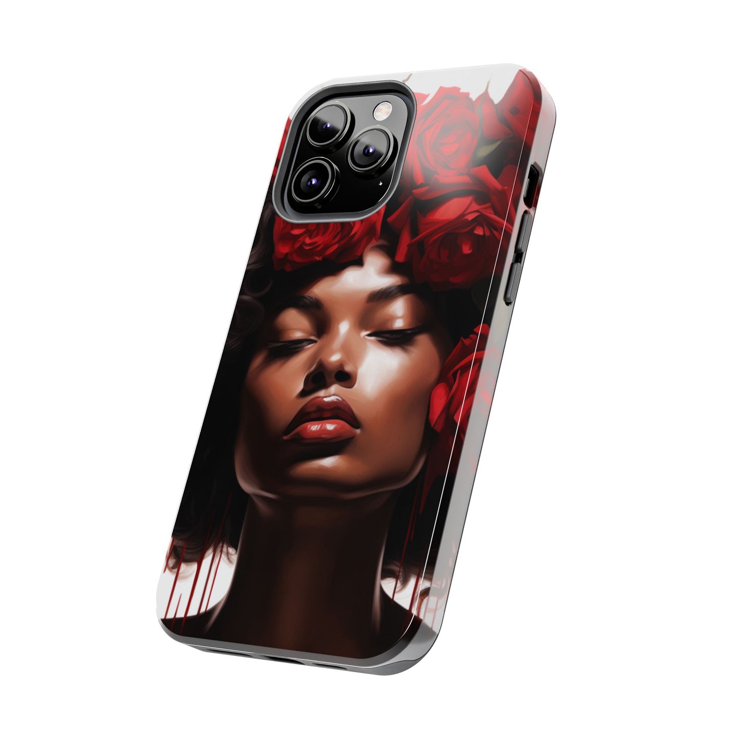 Beautiful Black Woman With Red Flowers Tough Phone Case