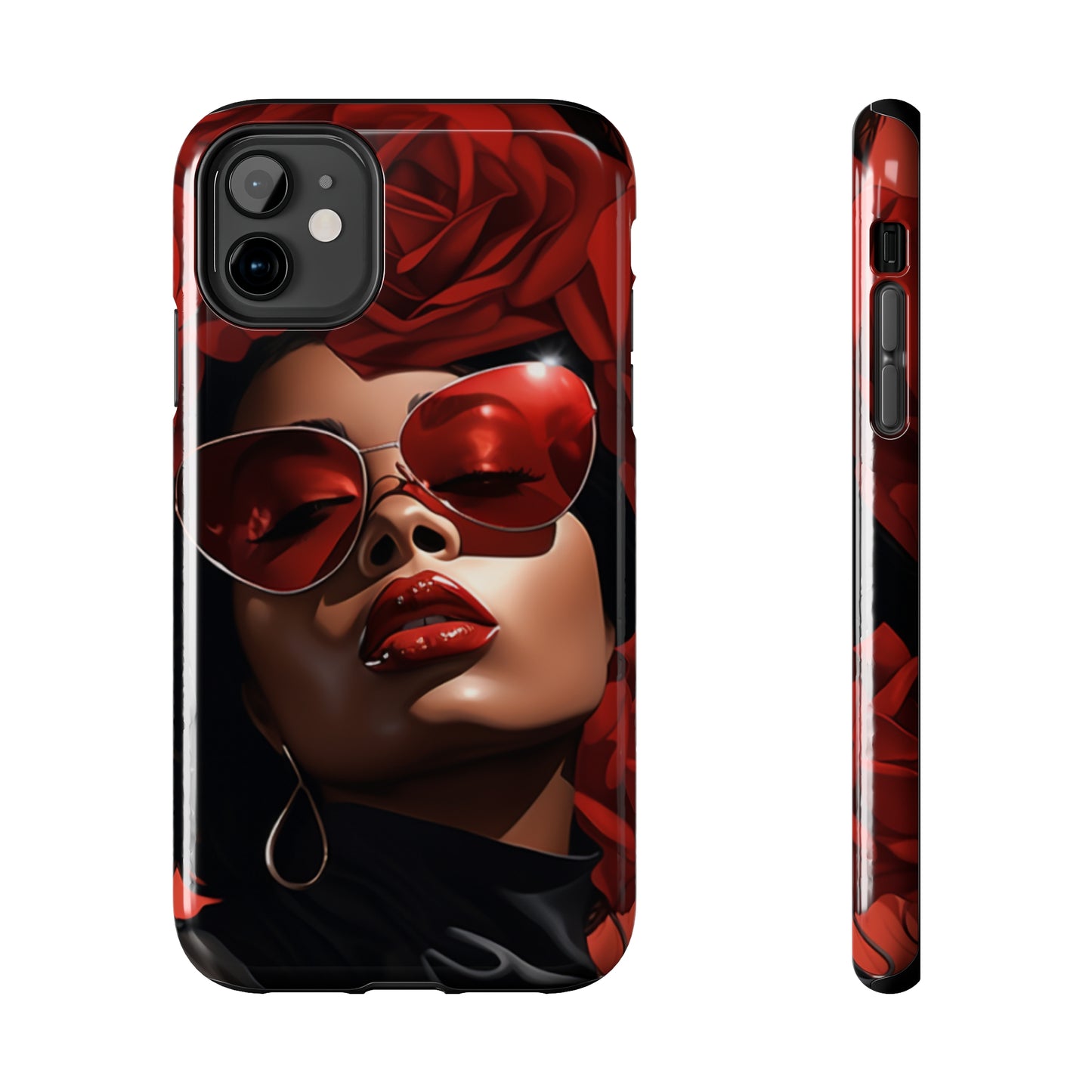 Beautiful Black Woman With Red Flowers Tough Case For iPhone