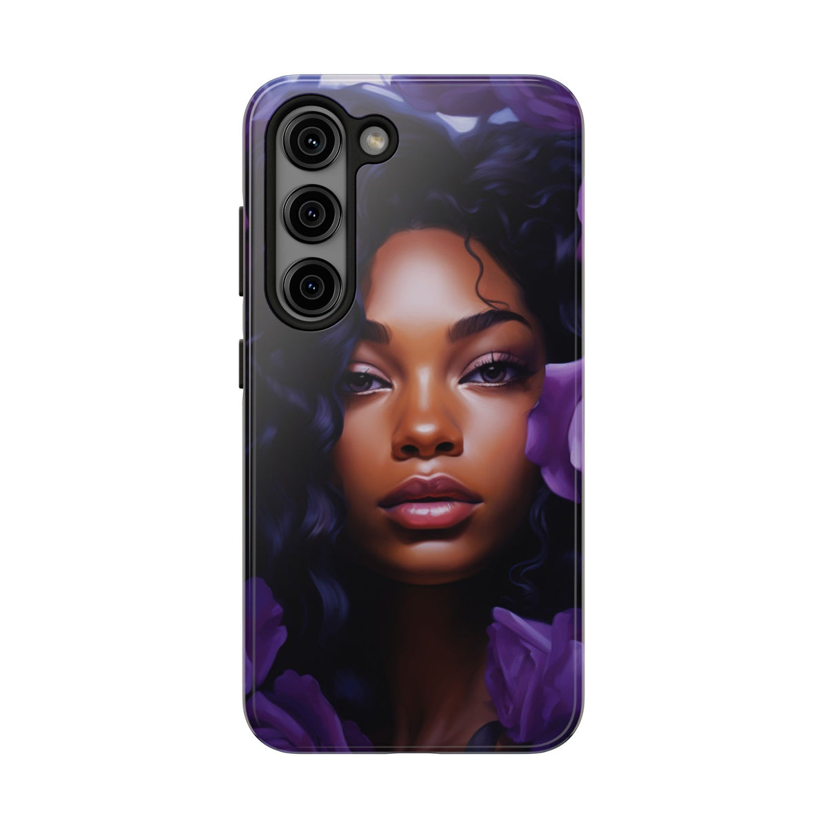 Beautiful Black Woman With Purple Flowers Tough Phone Case