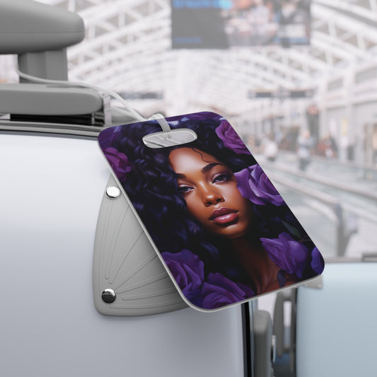 Beautiful Black Woman With Purple Flowers Luggage Tag - #1