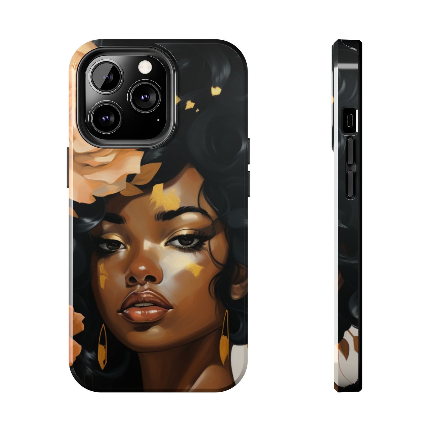 Beautiful Black Woman With Gold Flowers Tough Phone Case