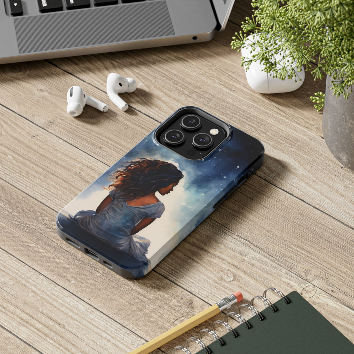 Beautiful Black Woman and Starry Night Tough Phone Case