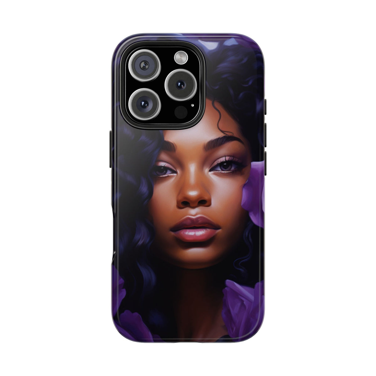 Beautiful Black Woman With Purple Flowers Tough Phone Case