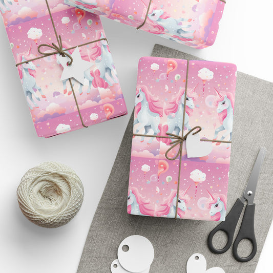 Pink Unicorn Wrapping Paper Roll — Metallic Gift Wrap for Holidays & Weddings