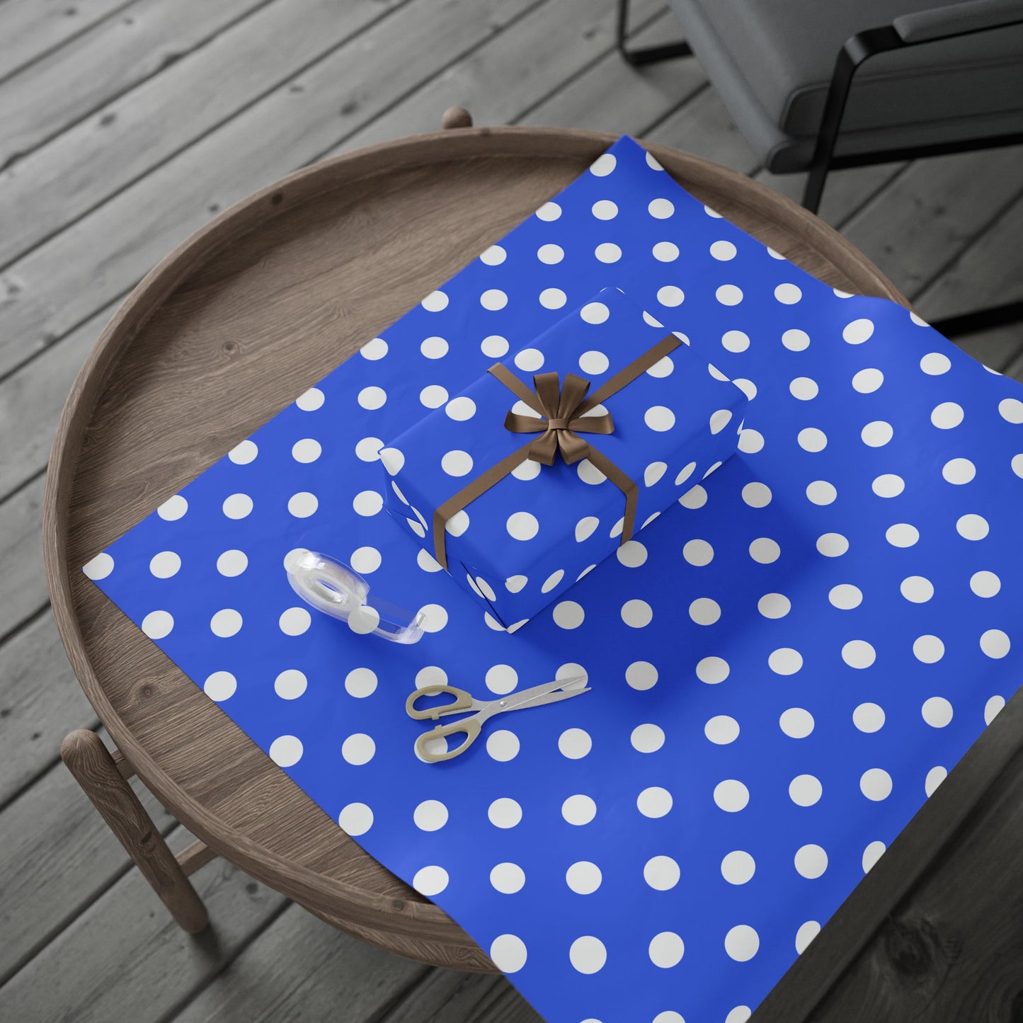 Blue and White Polka Dots Wrapping Paper Roll — Metallic Gift Wrap for Holidays & Weddings