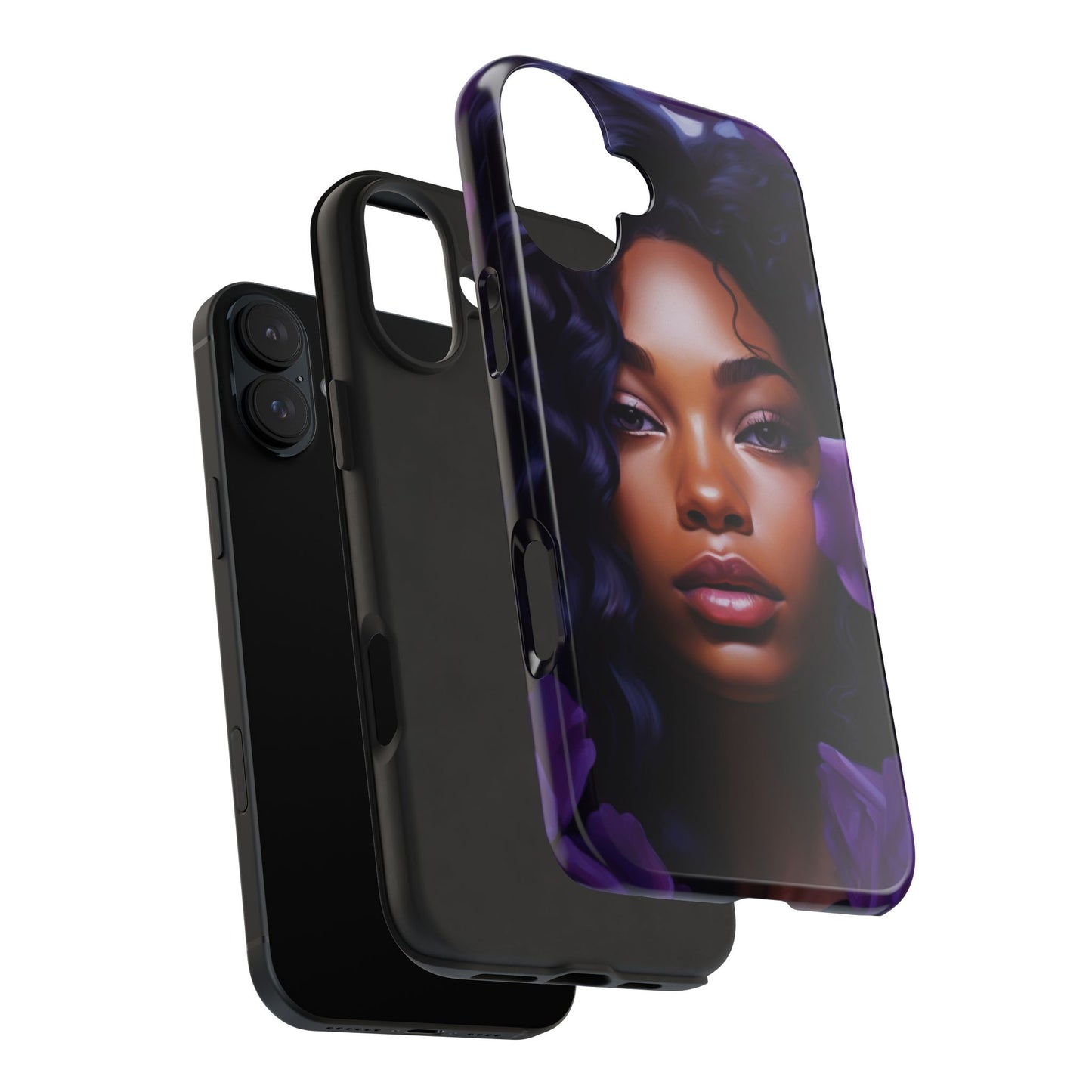 Beautiful Black Woman With Purple Flowers Tough Phone Case