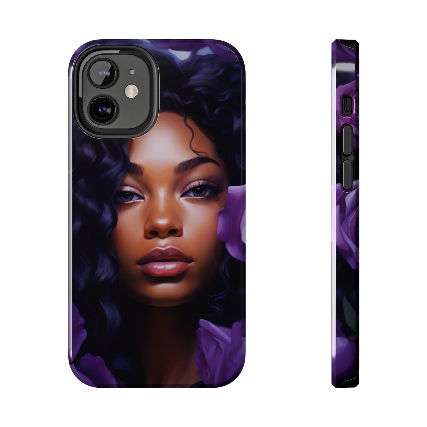 Beautiful Black Woman With Purple Flowers Tough Phone Case