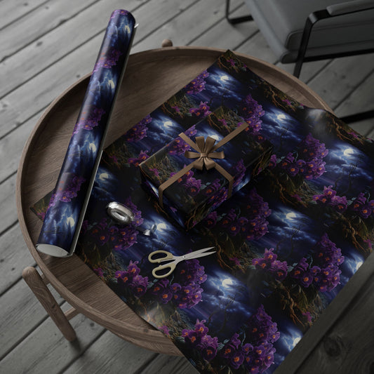 Moonlit Violets Wrapping Paper Roll — Metallic Gift Wrap for Holidays & Weddings