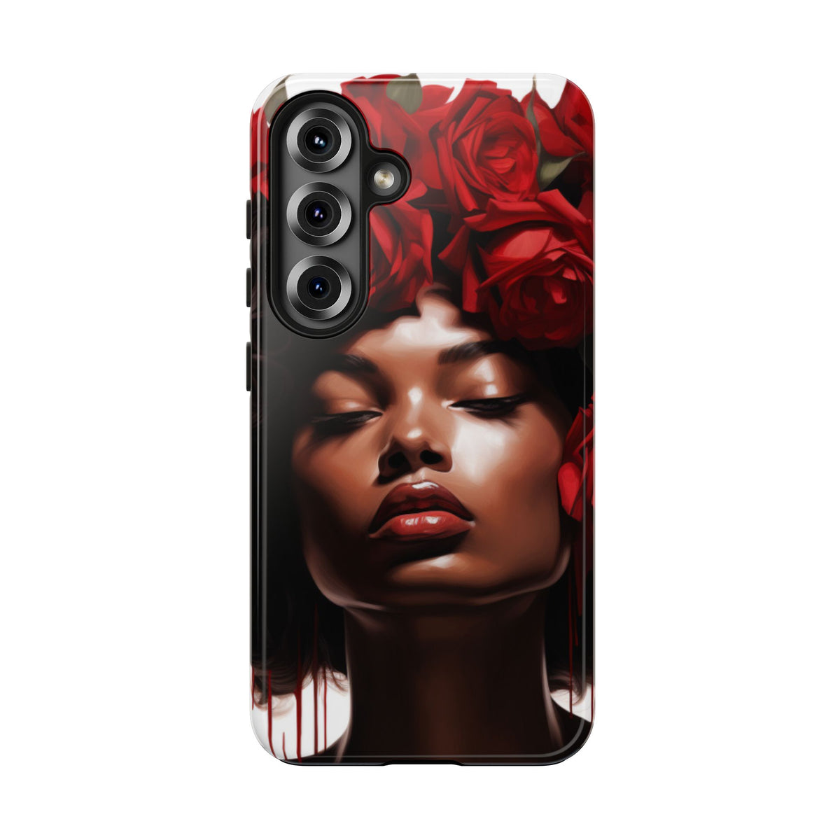 Beautiful Black Woman With Red Flowers Tough Phone Case