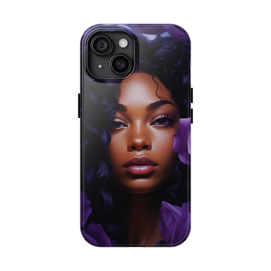 Beautiful Black Woman With Purple Flowers Tough Phone Case
