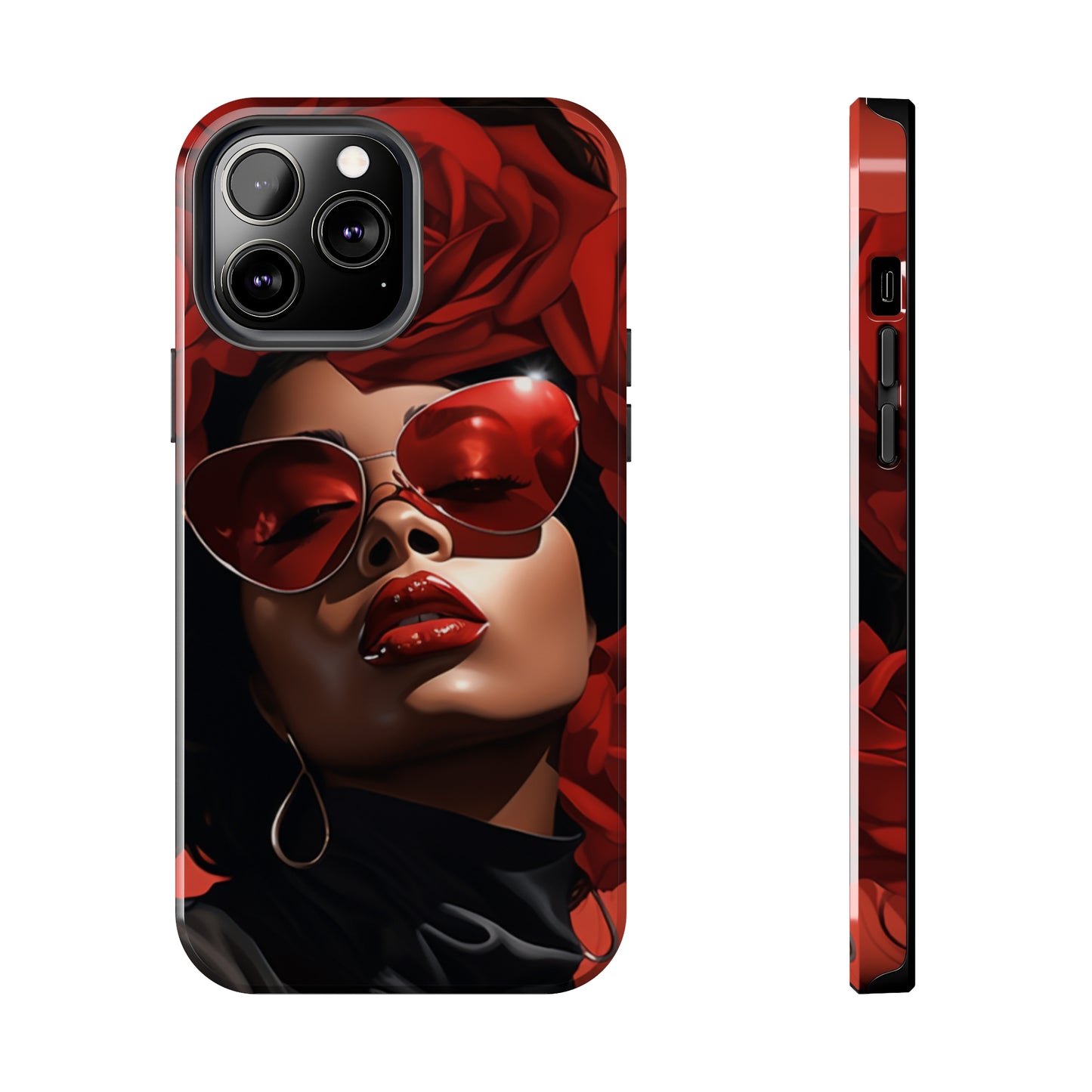 Beautiful Black Woman With Red Flowers Tough Case For iPhone
