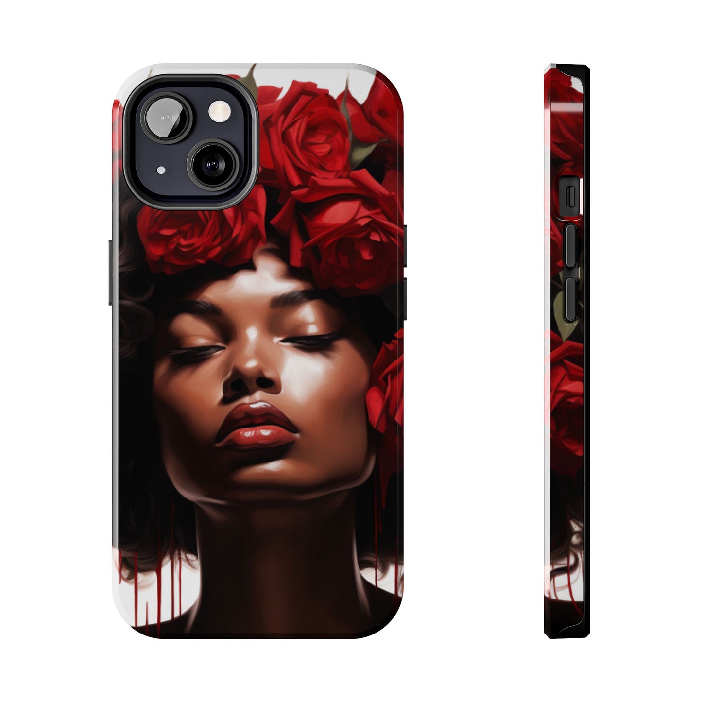 Beautiful Black Woman With Red Flowers Tough Phone Case