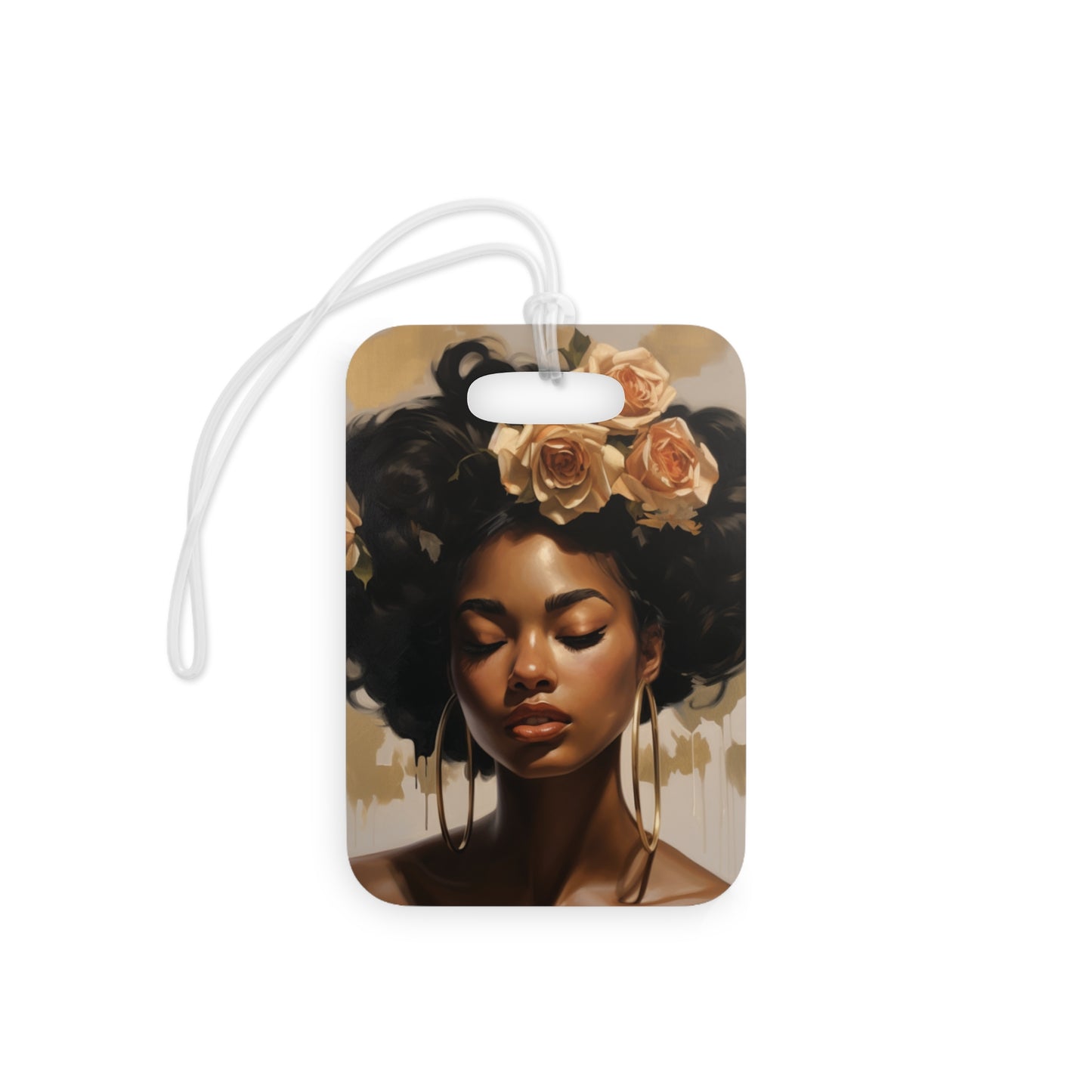 Beautiful Black Woman With Gold Flowers Luggage Tag - #4