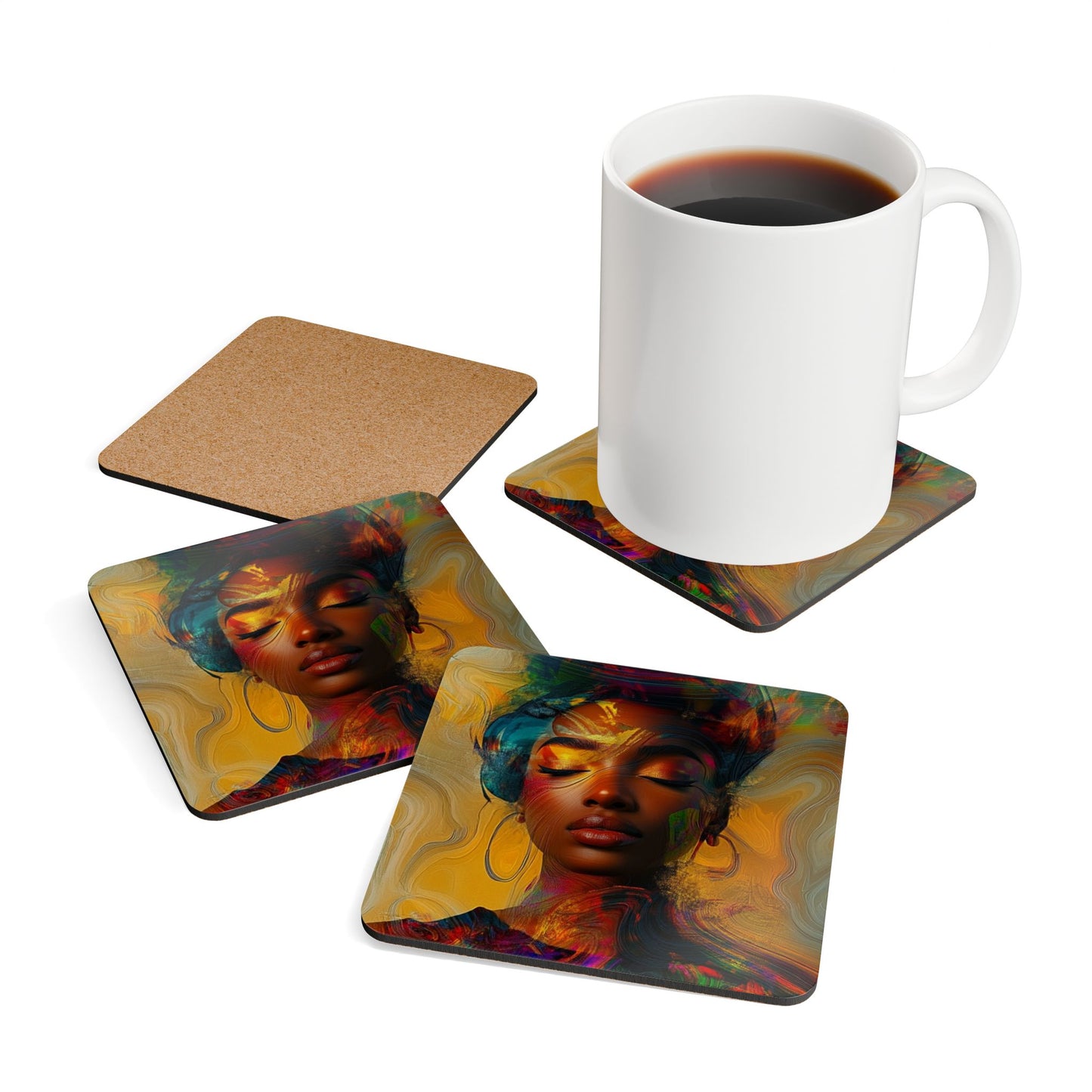 Peaceful Colorful Diva Corkwood Coaster Set of 4