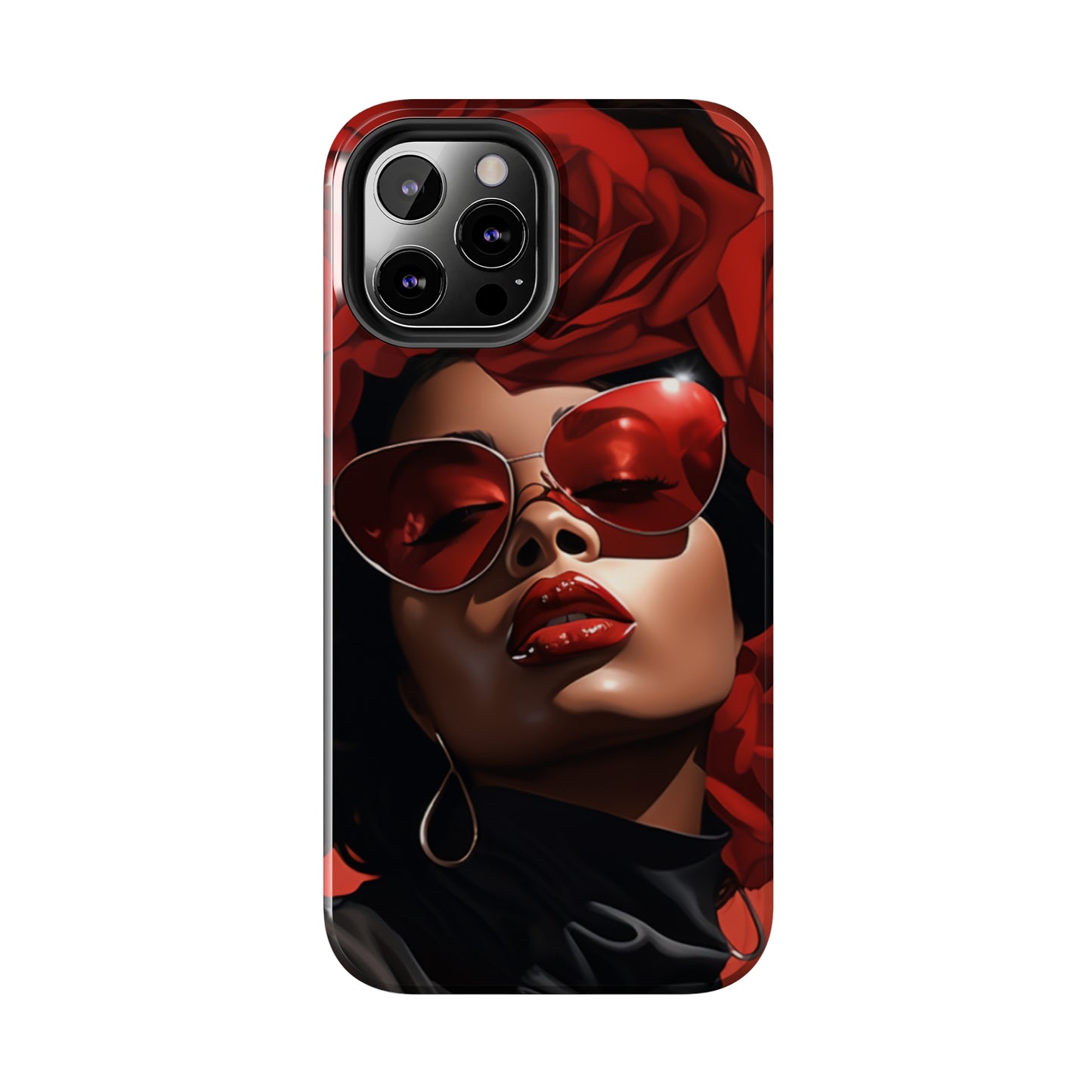 Beautiful Black Woman With Red Flowers Tough Case For iPhone
