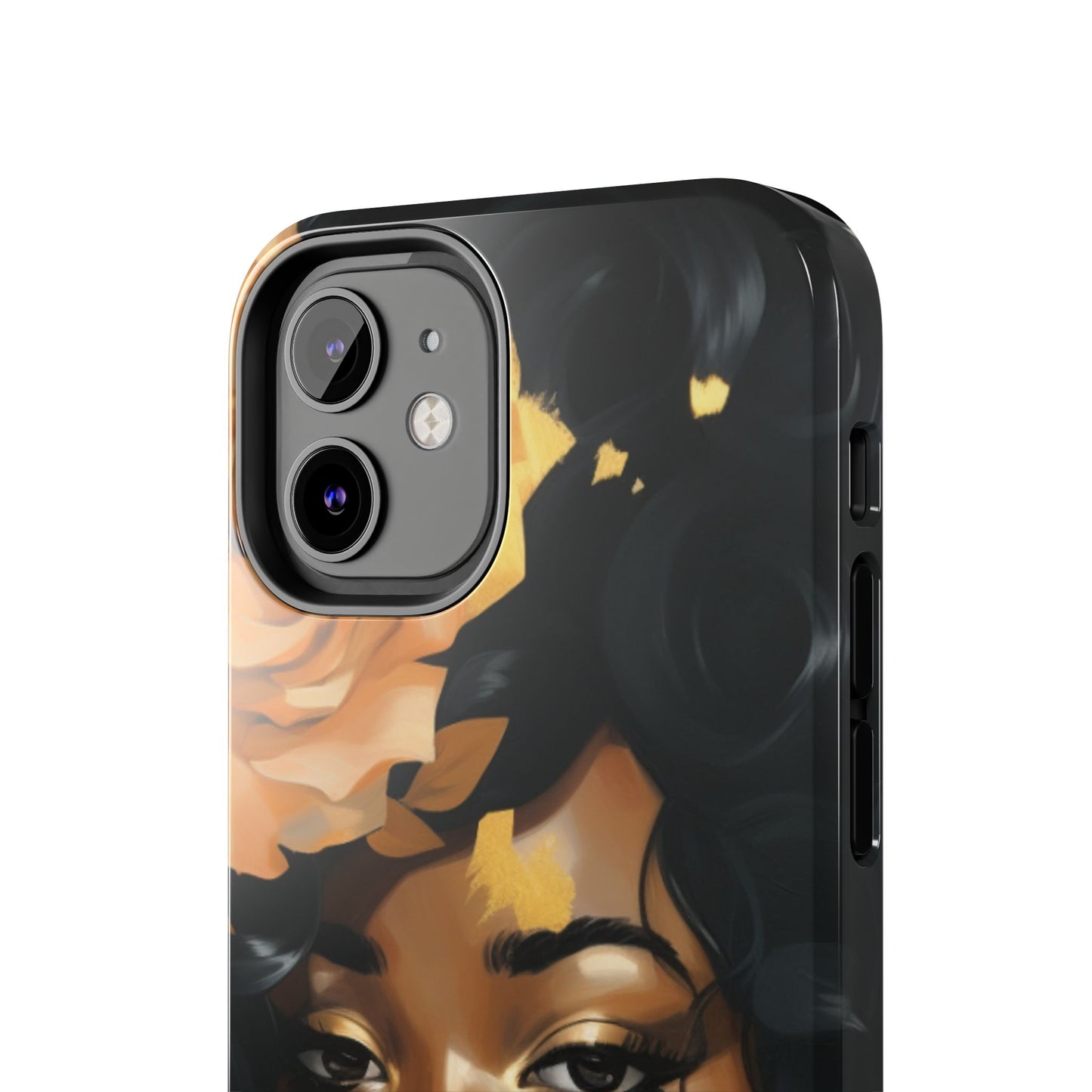 Beautiful Black Woman With Gold Flowers Tough Phone Case